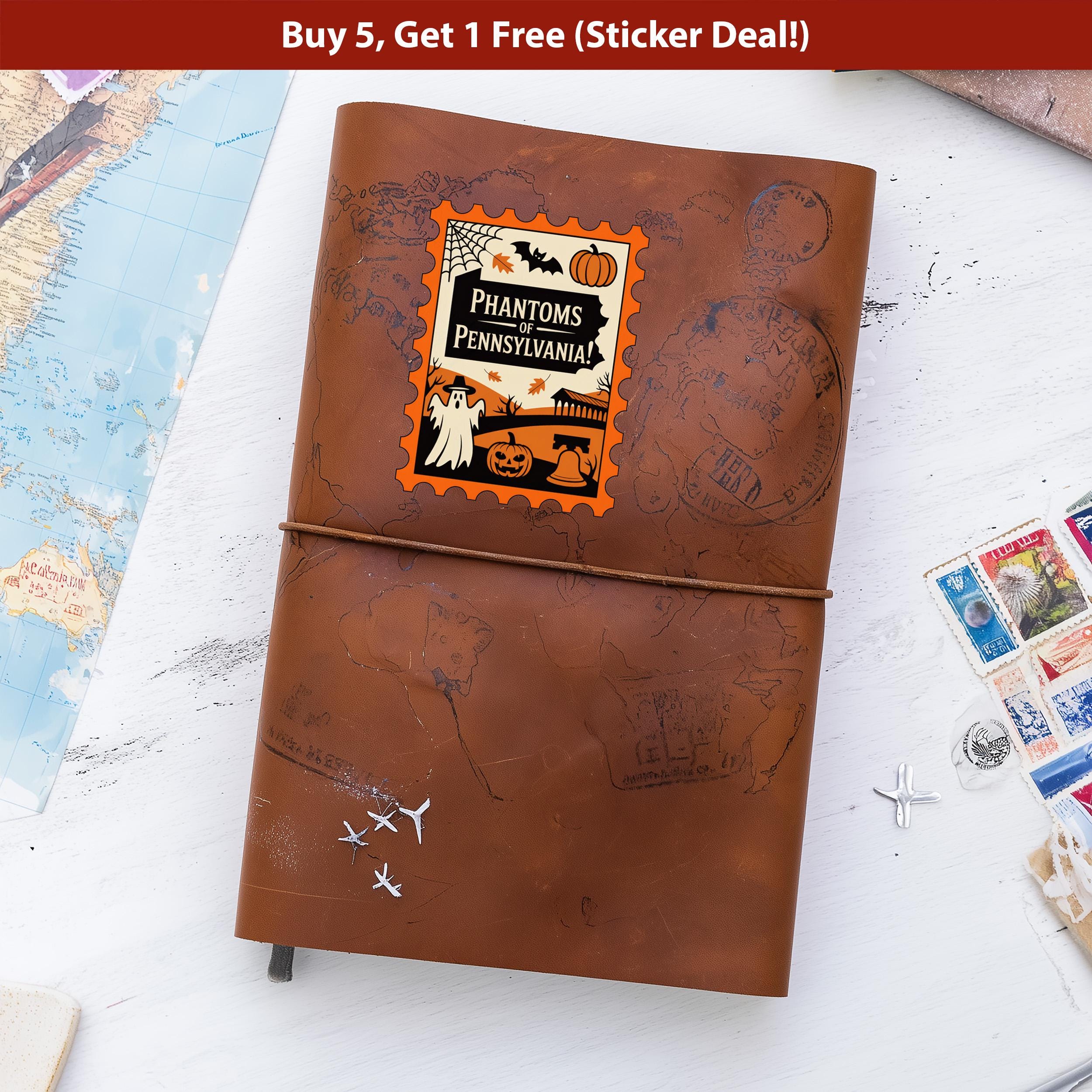 Pennsylvania Stamp Halloween Sticker, Spooky USA Kiss-Cut Vinyl, Waterproof Decal, United States Travel