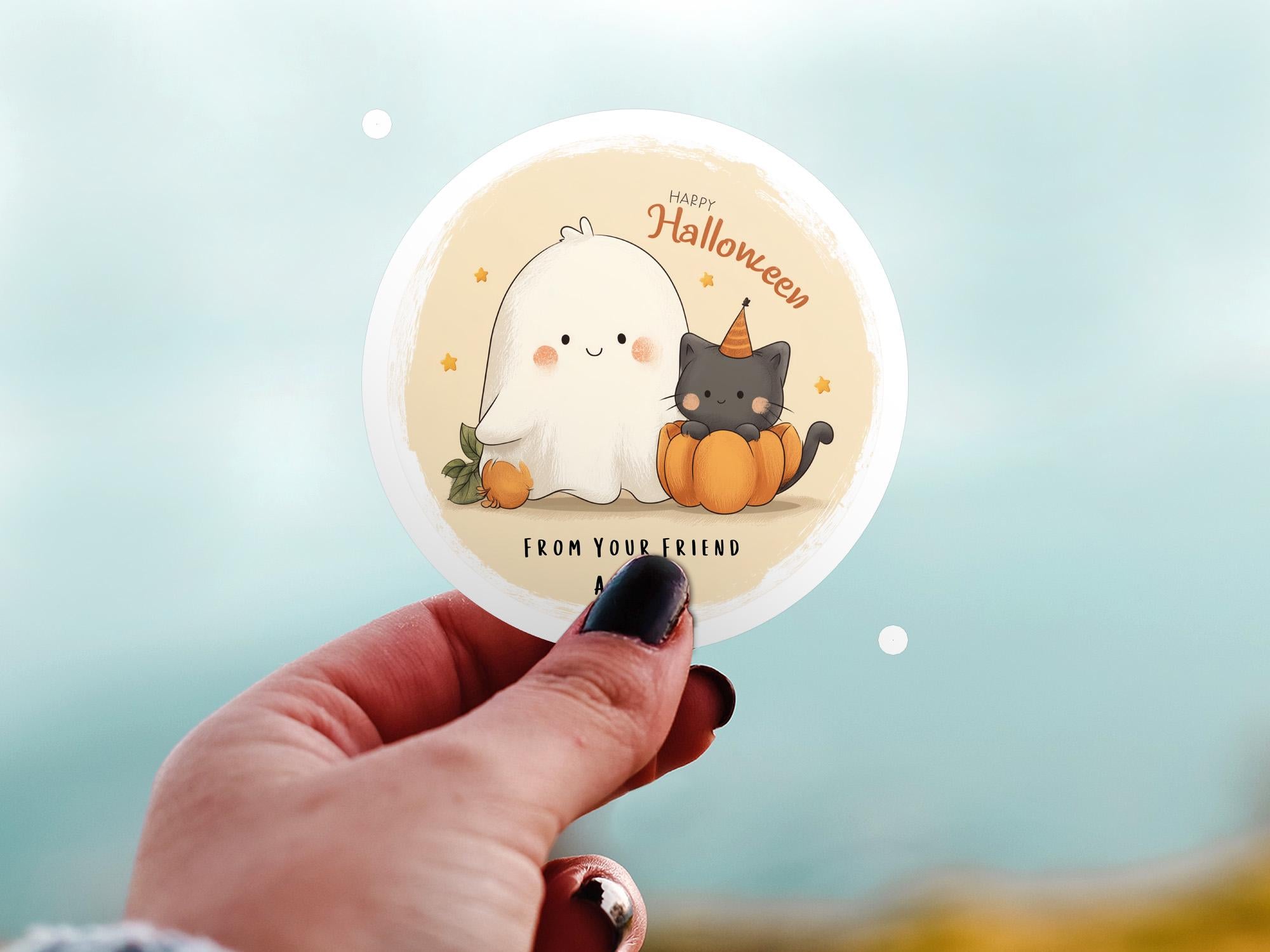 Personalized Halloween Favor Bag Sticker: Waterproof Kiss-Cut Vinyl