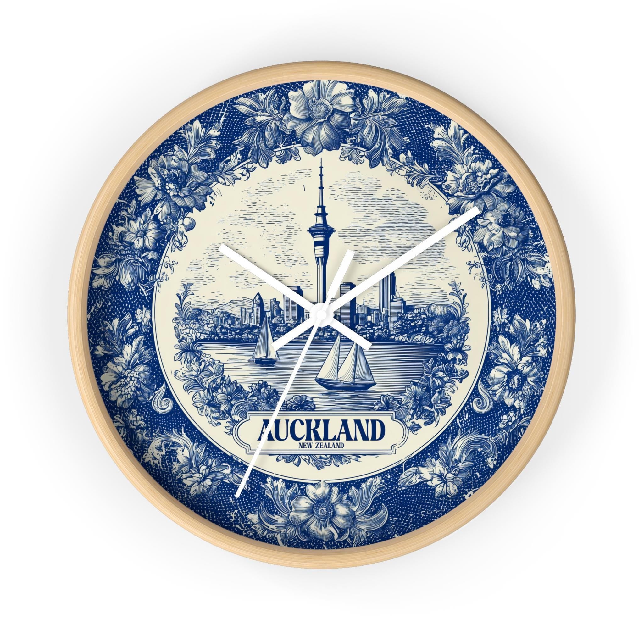 Auckland New Zealand Wall Clock, Delf style Home Decor, Vintage City Travel Keepsake Art