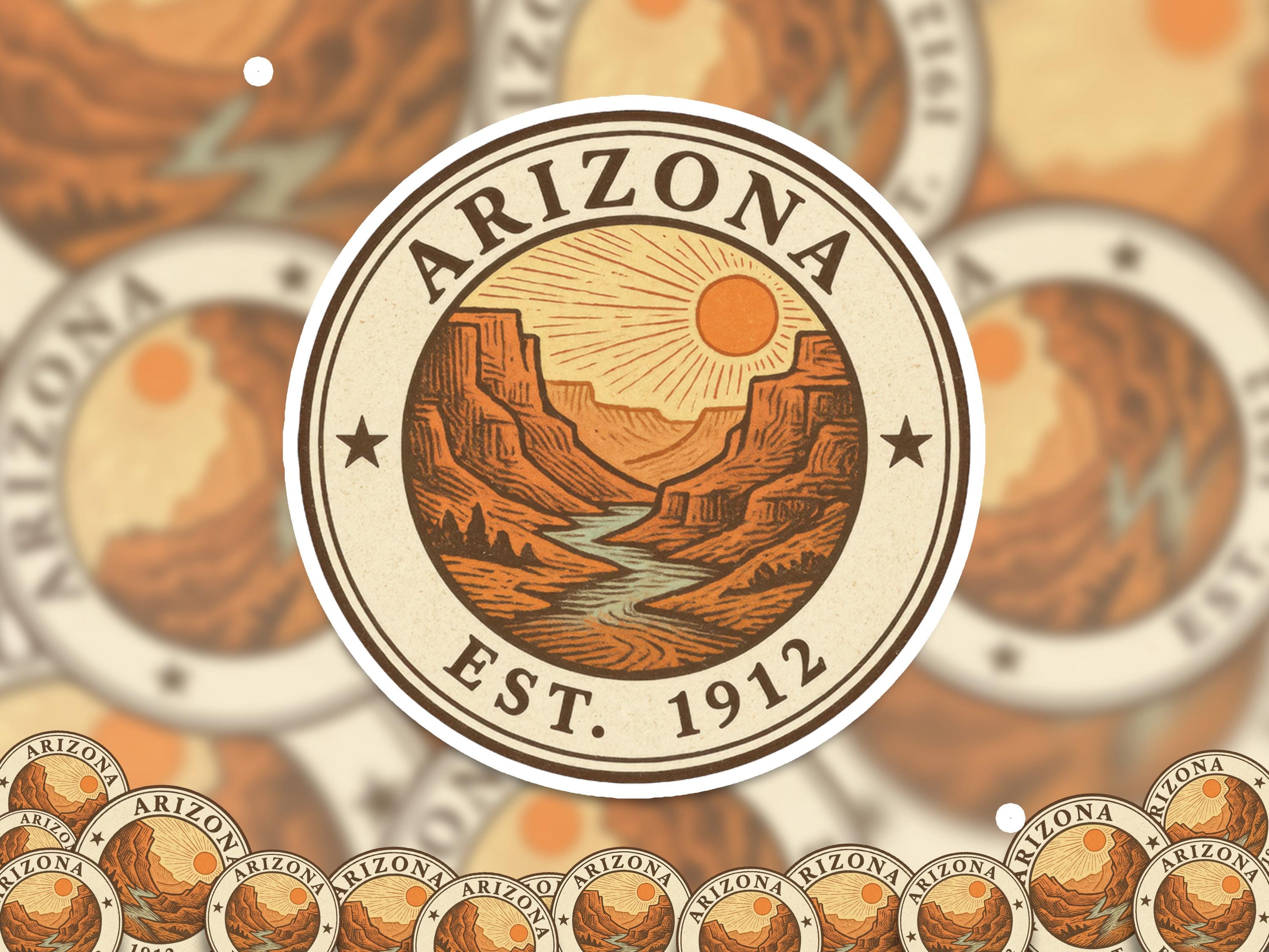 Arizona Sticker, Vintage US States Retro Decal, Waterproof Retro Travel Collection for Laptop Tumbler