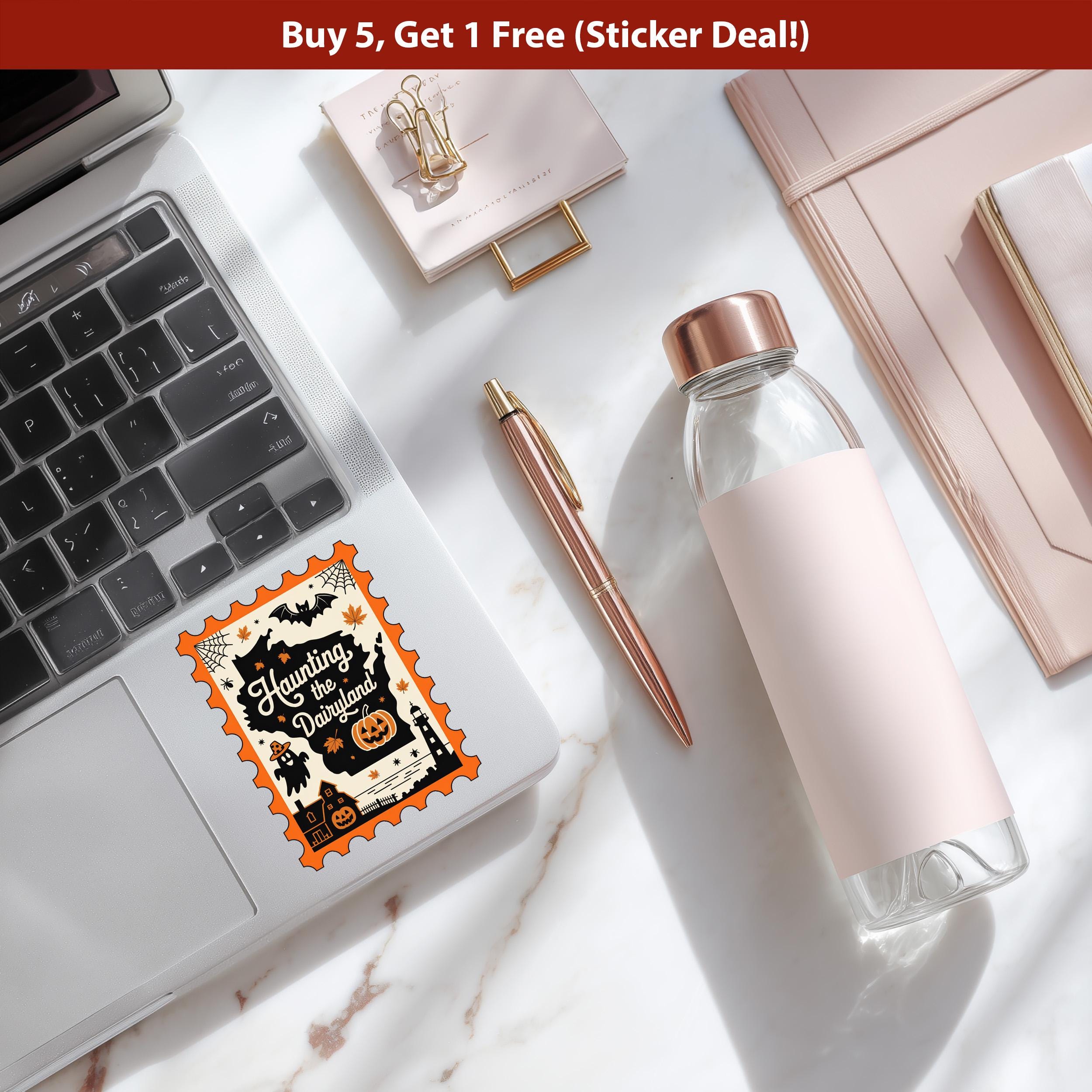 Wisconsin Stamp Halloween Sticker, Spooky USA Kiss-Cut Vinyl, Waterproof Decal, United States Travel