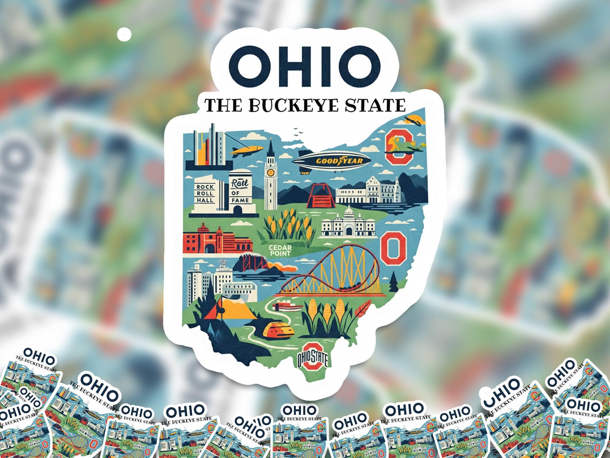 Ohio State Sticker, USA Kiss-Cut Vinyl, Landmark Waterproof Decal, United States Travel Collection