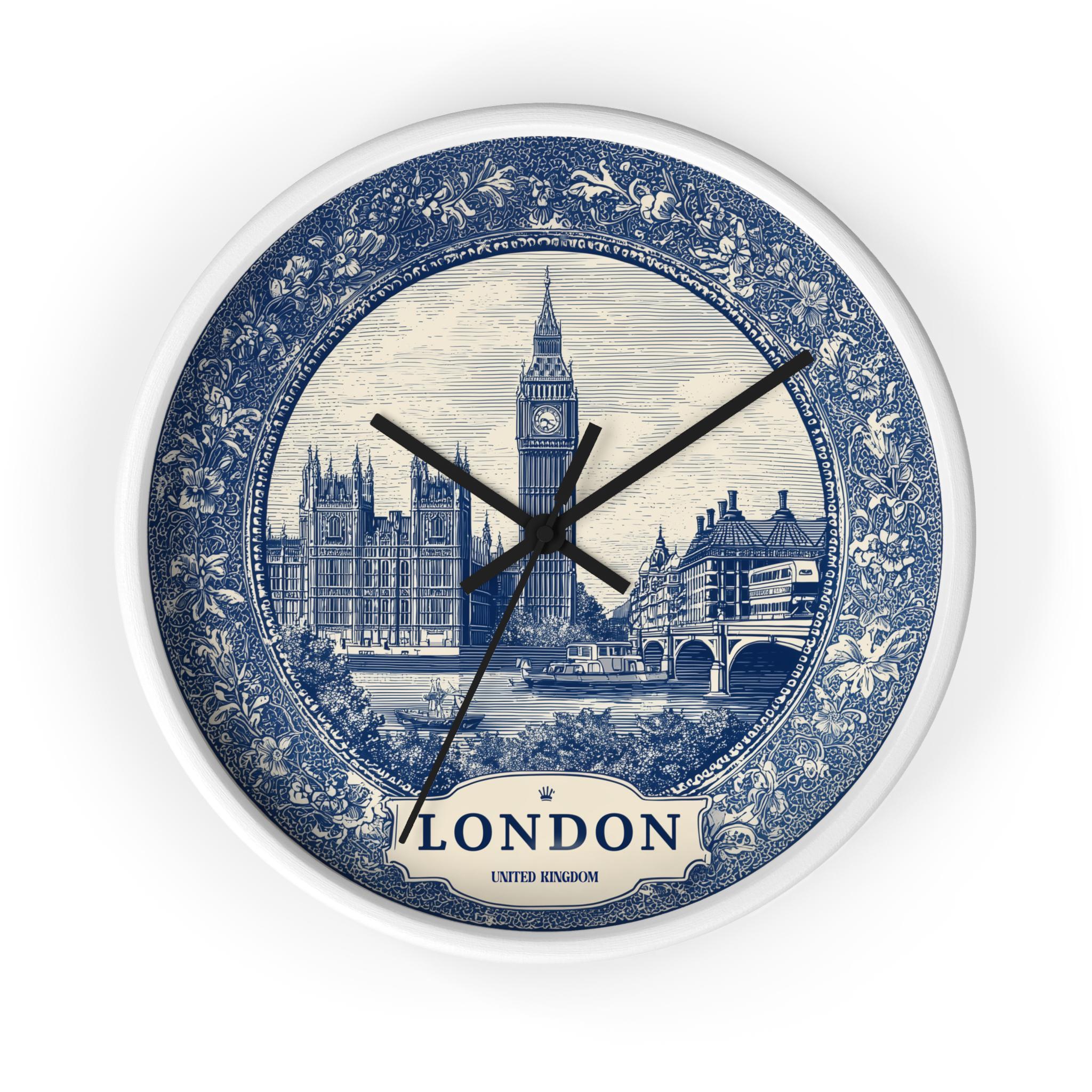 London UK Wall Clock, Delf style Home Decor, Vintage City Travel Keepsake Art