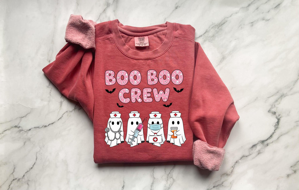 Boo Boo Crew Halloween Nurse Sweatshirt, Spooky RN Fall Top Cozy Autumn Pullover, Cute Retro Gift for Nurse