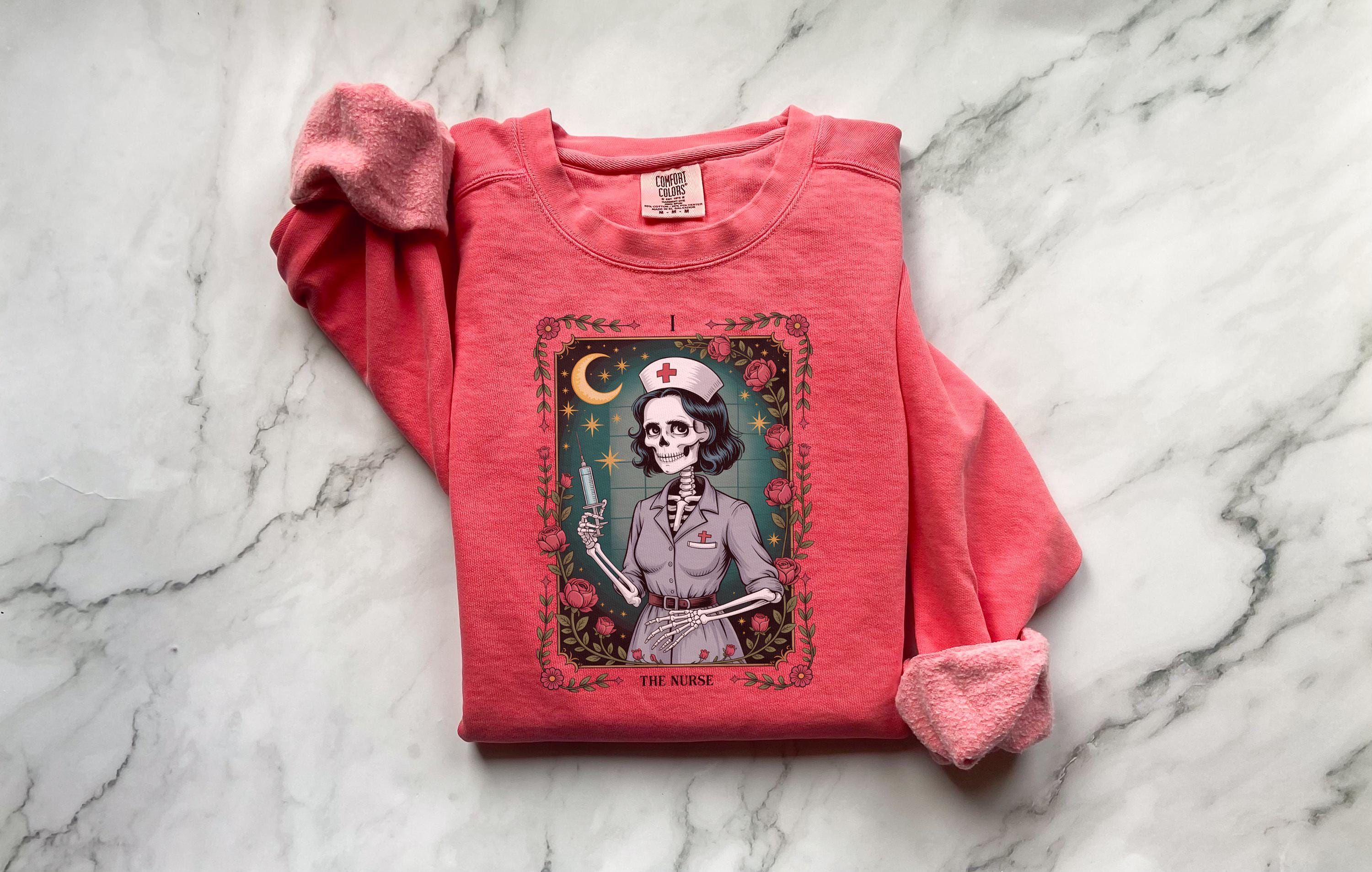Skeleton Nurse Halloween Shirt, Vintage Nurse Gothic Sweatshirt, Retro Gift for Nurse, Spooky Medical Fall Aesthetic T-Shirt