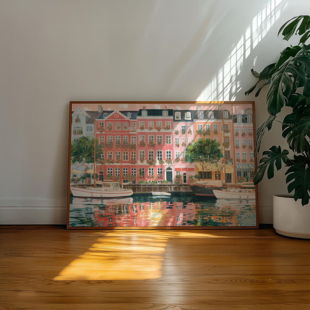 Copenhagen Spring Wall Art, Denmark Floral Travel Gift Decor Large Print Painting