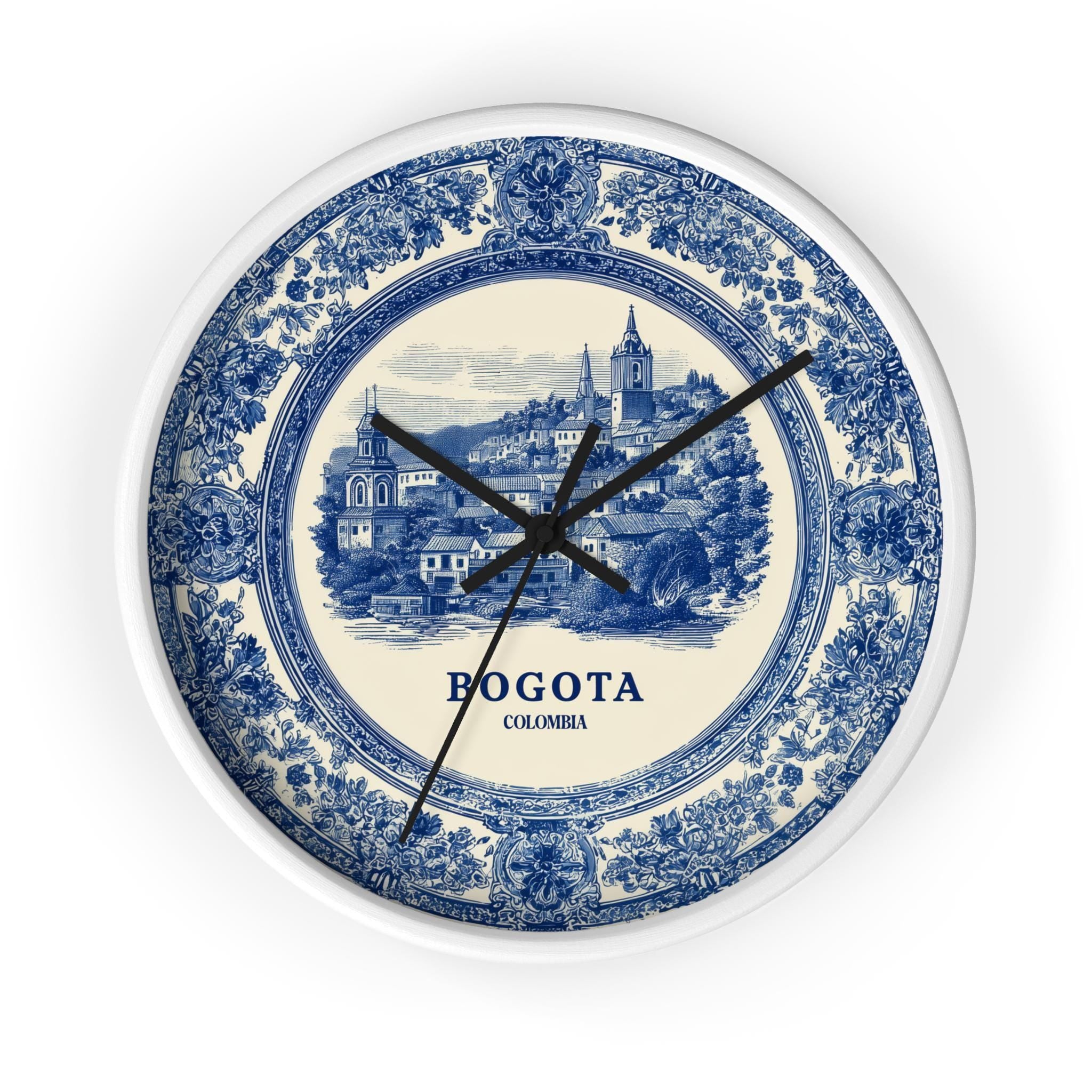 Bogota Colombia Wall Clock, Delf style Home Decor, Vintage City Travel Keepsake Art