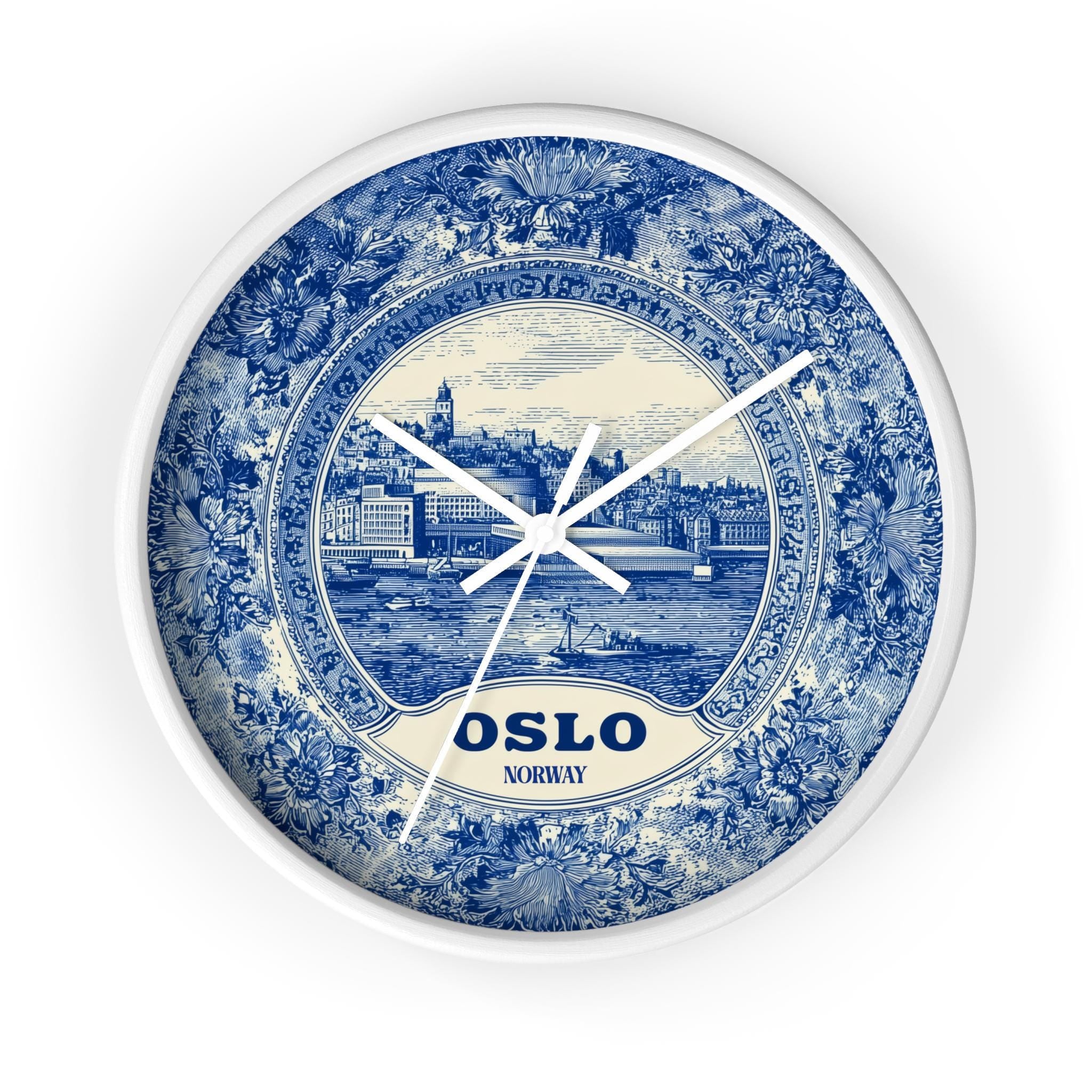 Oslo Norway Wall Clock, Delf style Home Decor, Vintage City Travel Keepsake Art