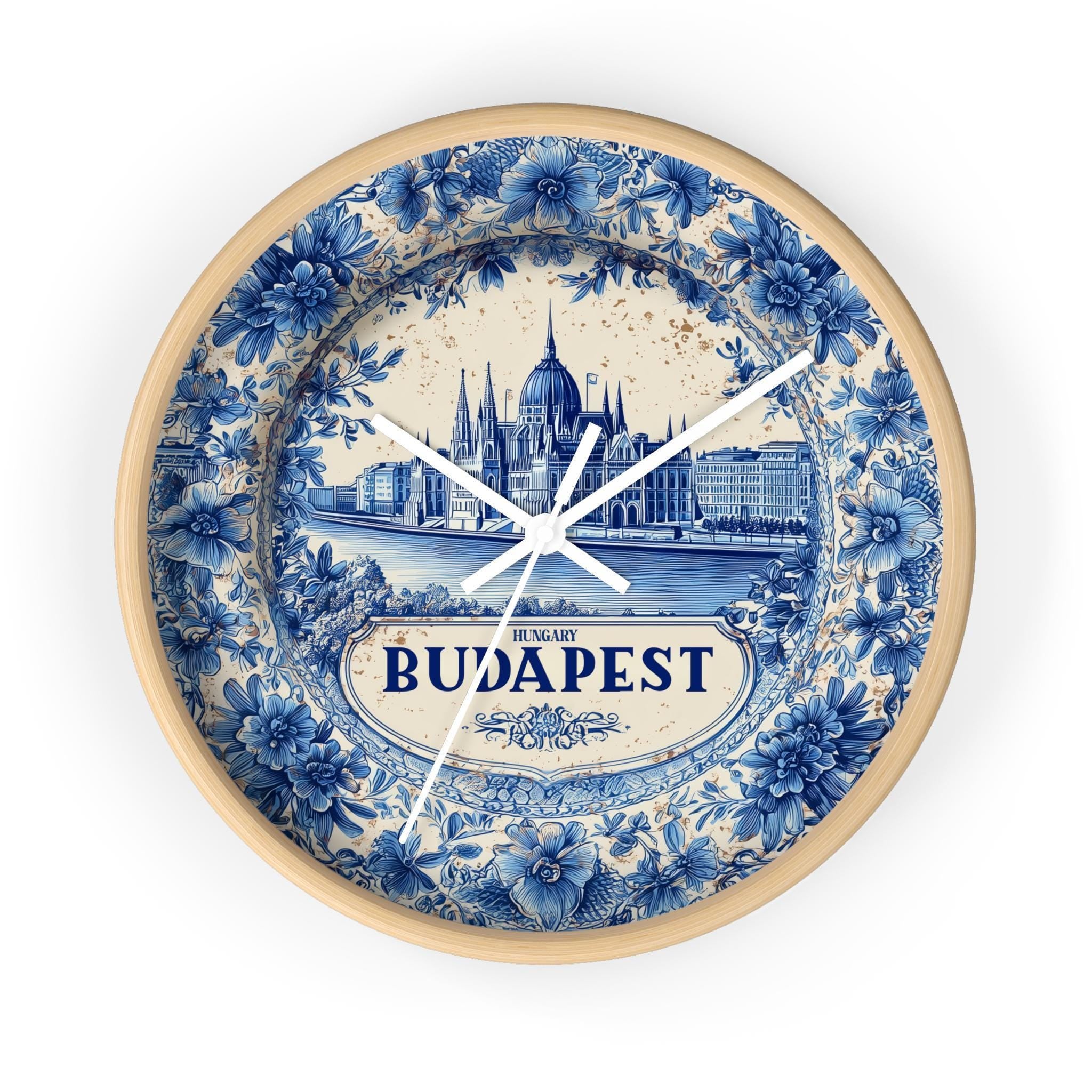 Budapest Hungary Wall Clock, Delf style Home Decor, Vintage City Travel Keepsake Art