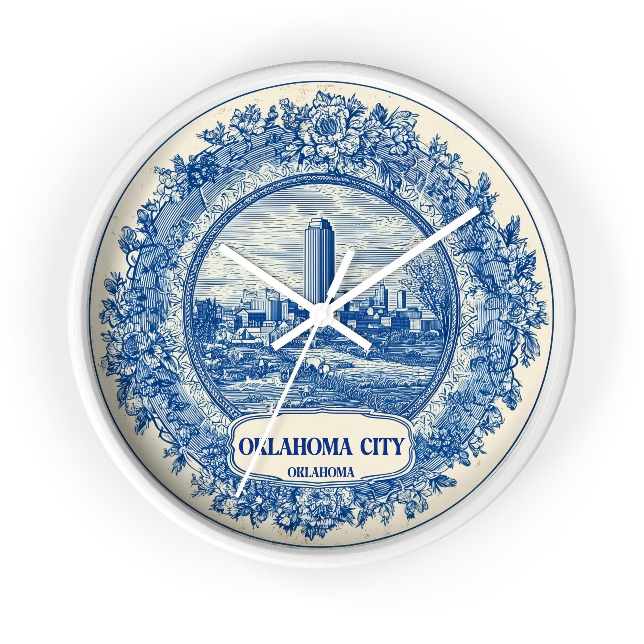 Oklahoma City Wall Clock, Delf style Home Decor, Vintage City Travel Keepsake Art