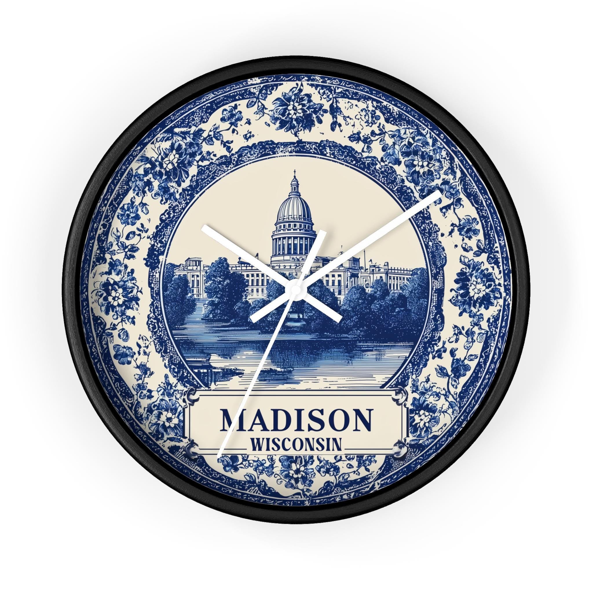 Madison Wisconsin Wall Clock, Delf style Home Decor, Vintage City Travel Keepsake Art