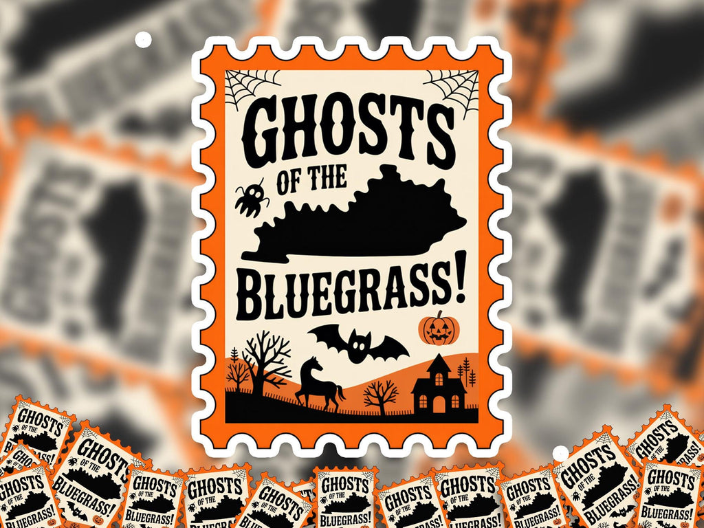 Kentucky Stamp Halloween Sticker, Spooky USA Kiss-Cut Vinyl, Waterproof Decal, United States Travel