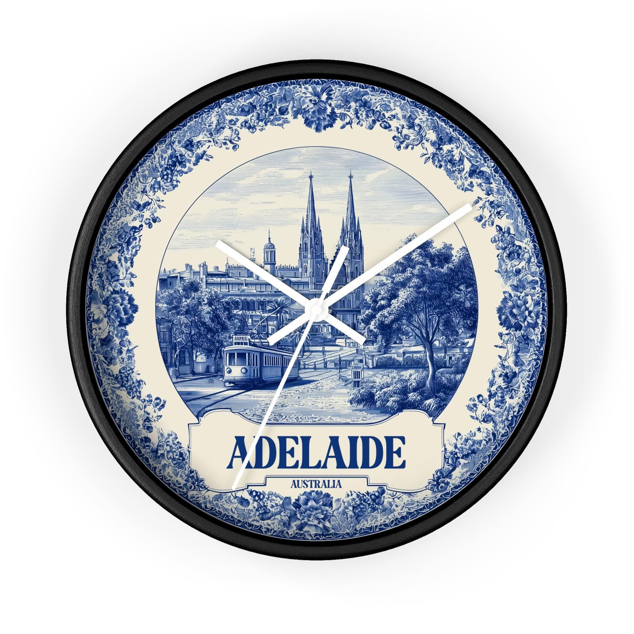 Adelaide Australia Wall Clock, Delf style Home Decor, Vintage City Travel Keepsake Art