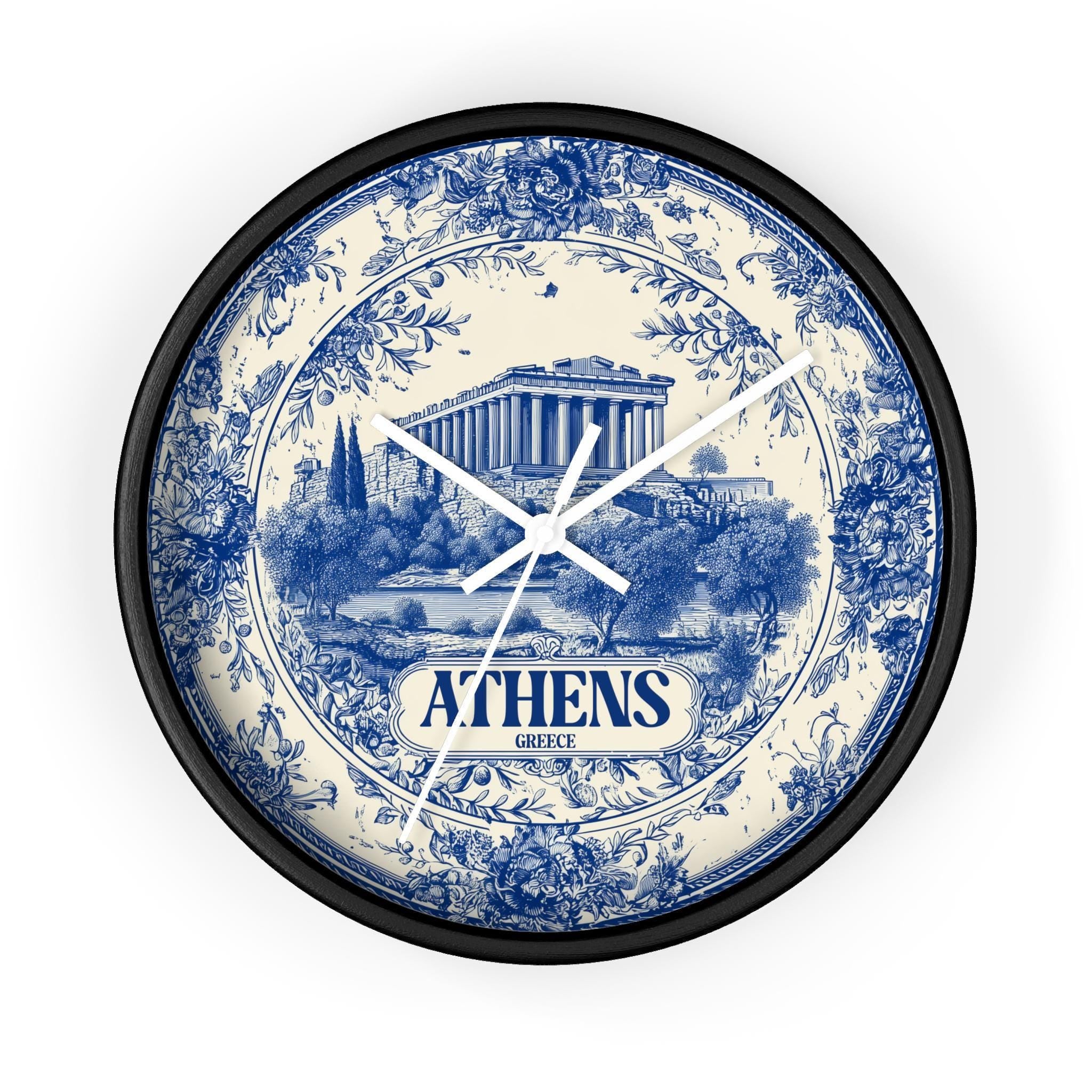 Athens Greece Wall Clock, Delf style Home Decor, Vintage City Travel Keepsake Art