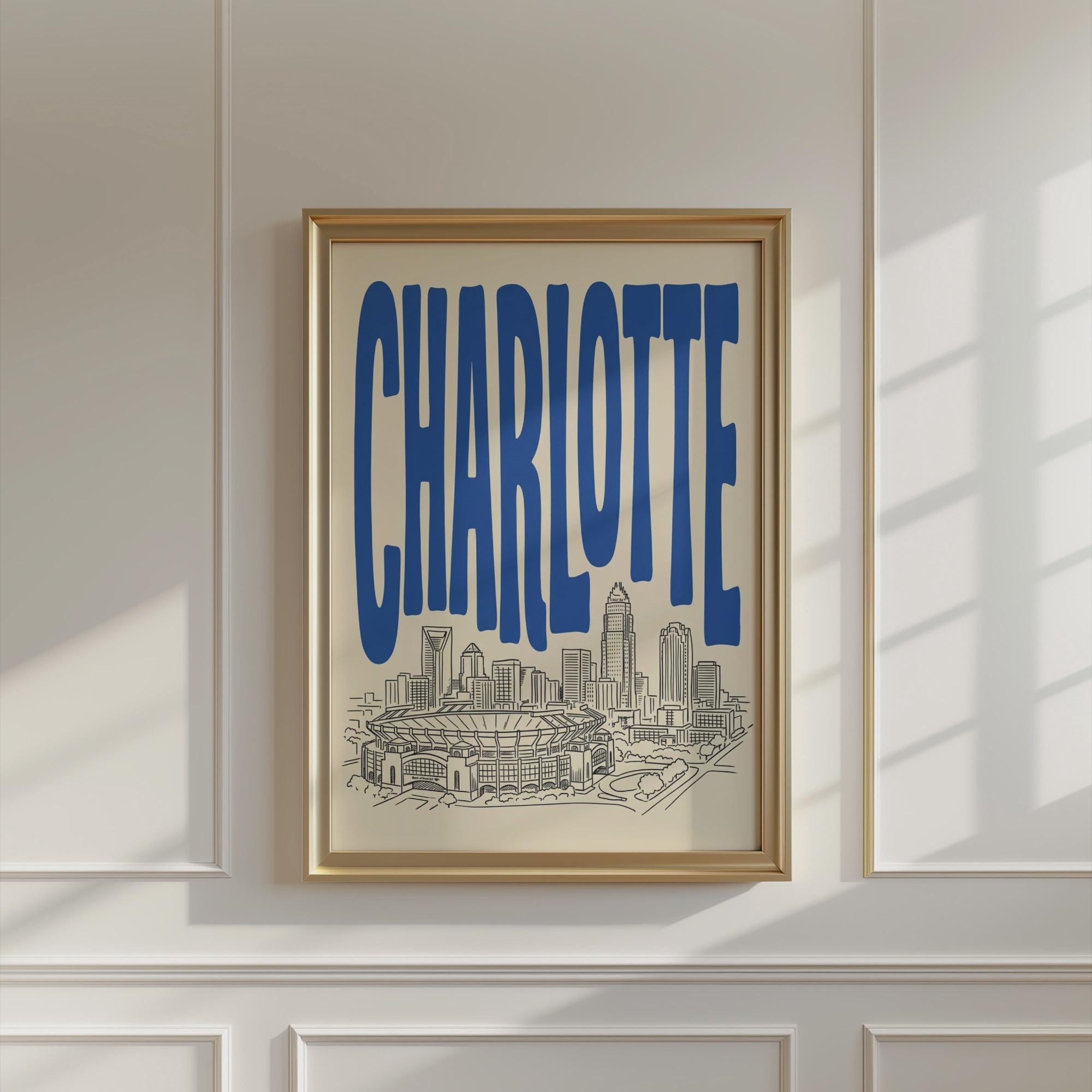 Charlotte North Carolina Skyline Wall Art, Framed Canvas Print