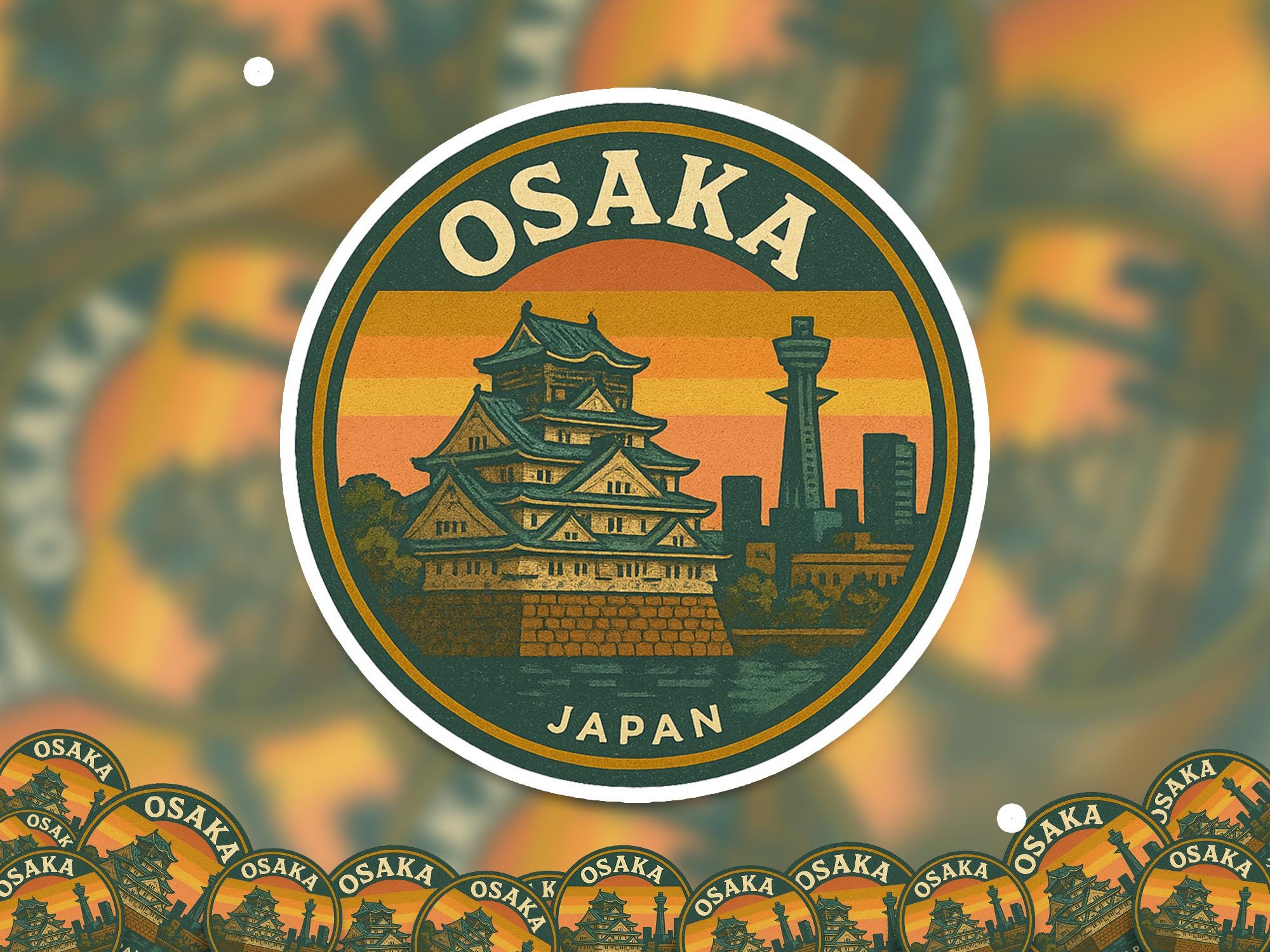 Osaka Japan Kiss-Cut Vinyl, Waterproof Decal, Retro Travel Lover Collection