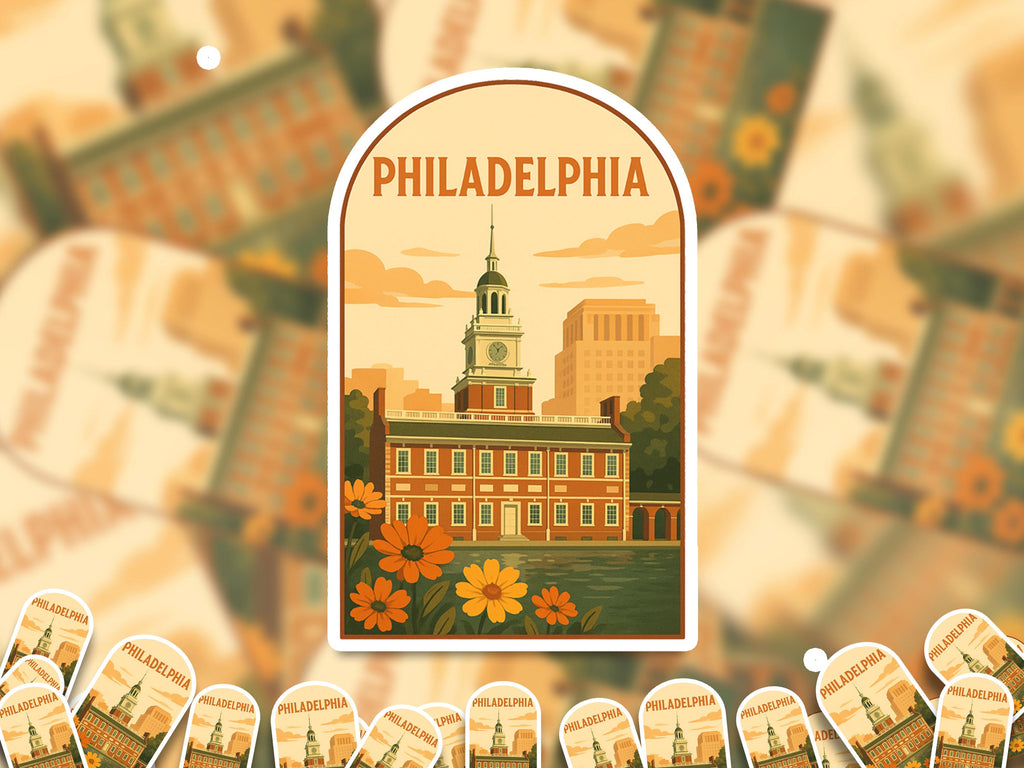 Philadelphia Pennsylvania Sticker, Vintage City Vinyl Decal, Retro Travel Lover Collection, Journal Scrapbook