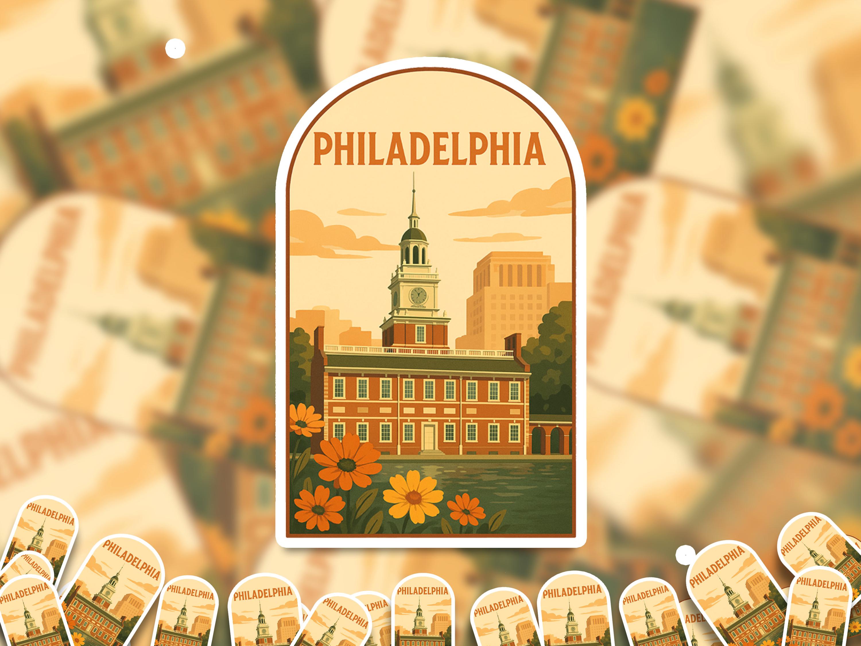 Philadelphia Pennsylvania Sticker, Vintage City Vinyl Decal, Retro Travel Lover Collection, Journal Scrapbook