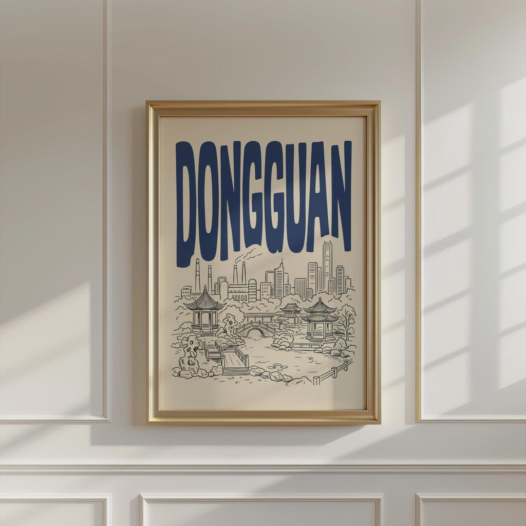 Dongguan Skyline Wall Art, Framed Canvas Print, Minimalist China City Decor