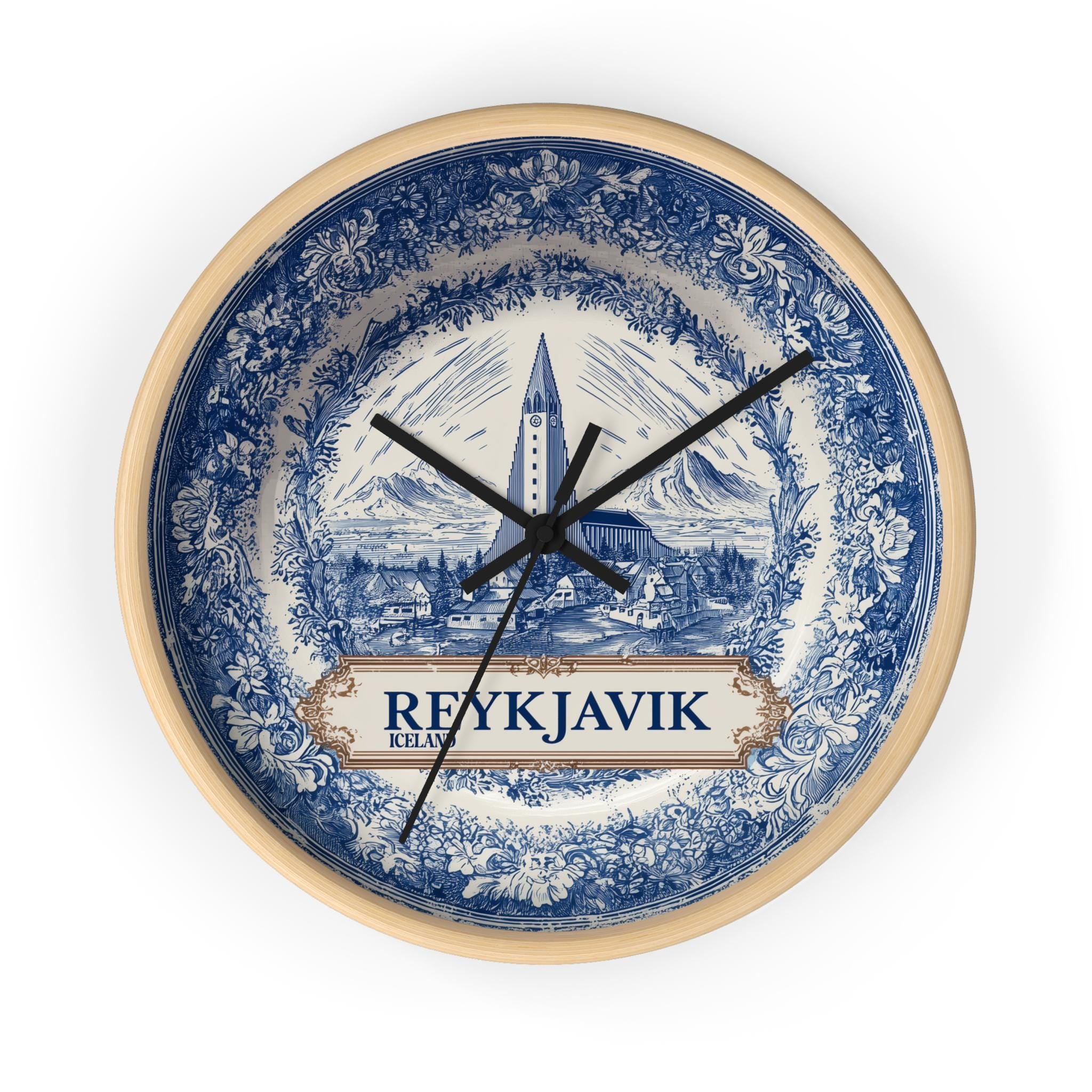 Reykjavik Iceland Wall Clock, Delf style Home Decor, Vintage City Travel Keepsake Art