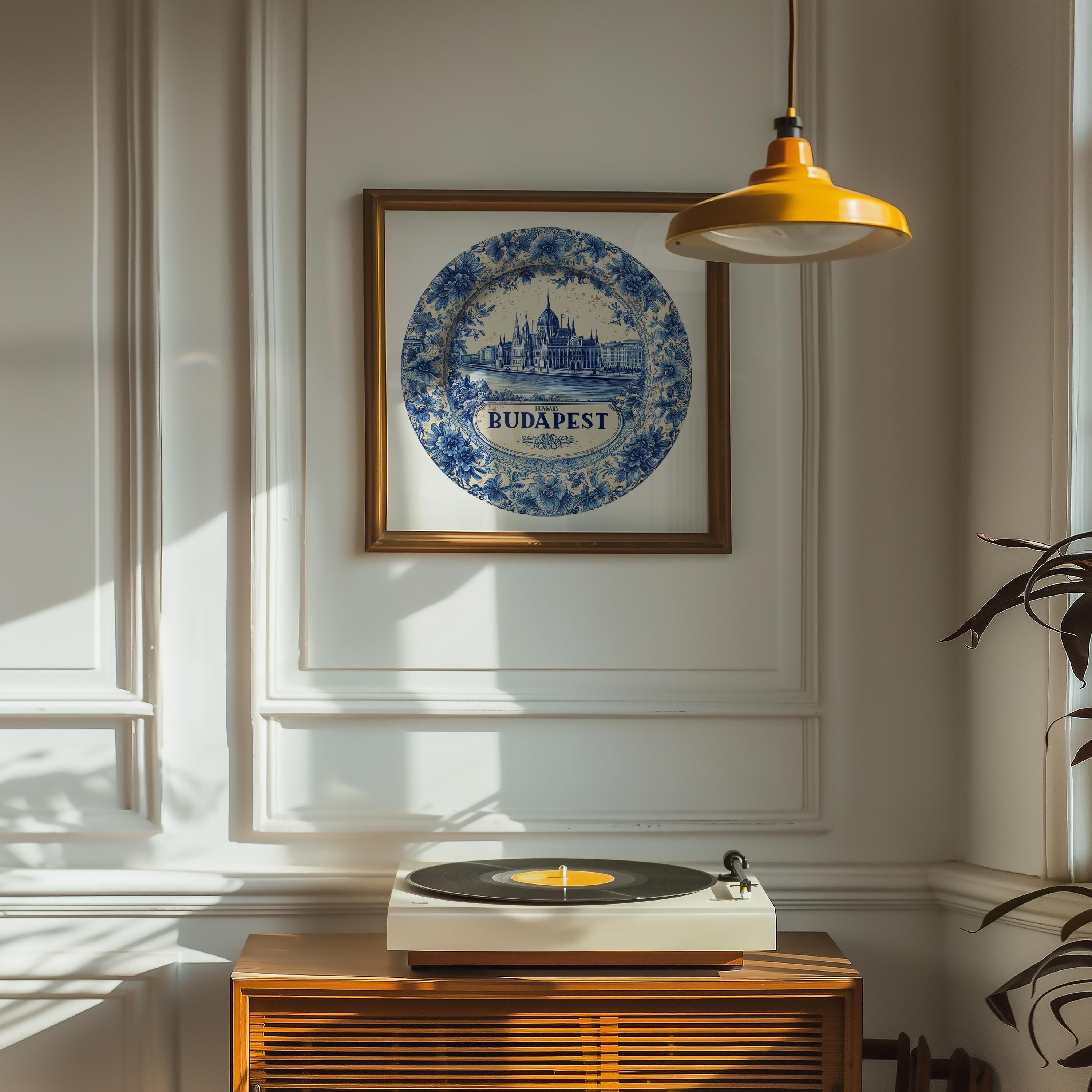 Budapest Hungary Wall Art, Vintage Delft Blue Poster, City Print, Travel Home Decor