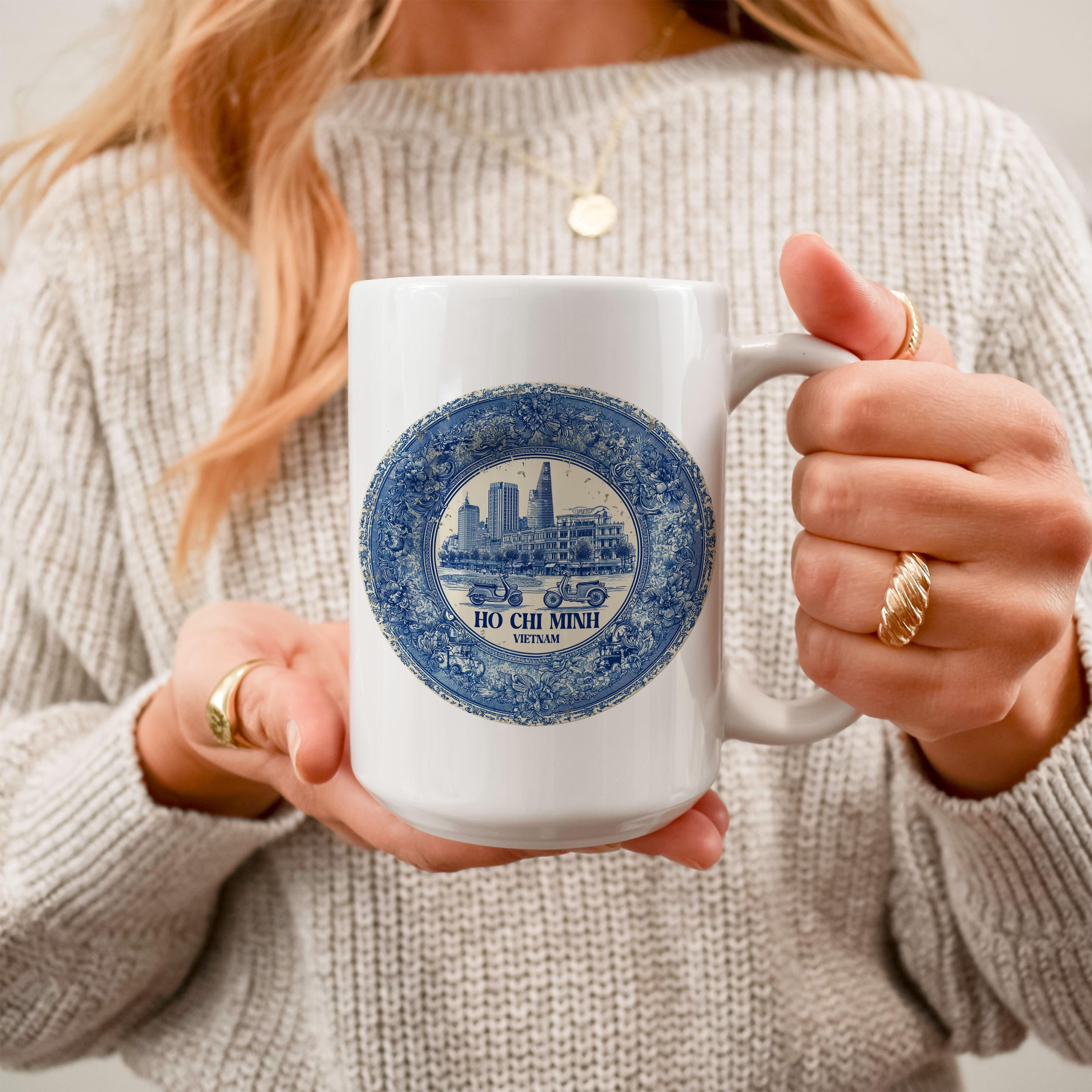 Ho Chi Minh City Vietnam Mug, Custom Delft Style cup, Personalized Vintage Travel City Gift