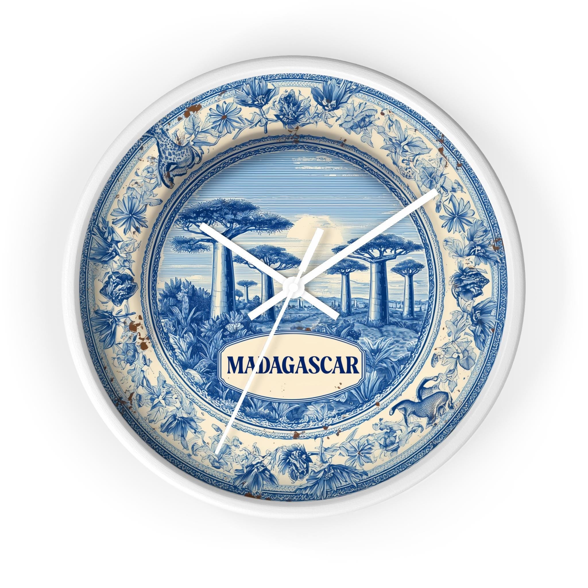 Madagascar Wall Clock, Delf style Home Decor, Vintage City Travel Keepsake Art
