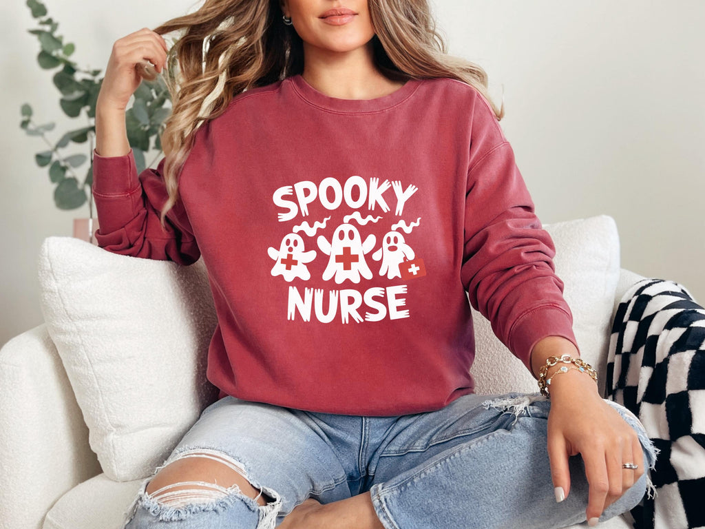 Spooky Nurse crew Halloween Nurse Sweatshirt, Spooky RN Fall Top Cozy Autumn Pullover, Cute Retro Gift for Nurse