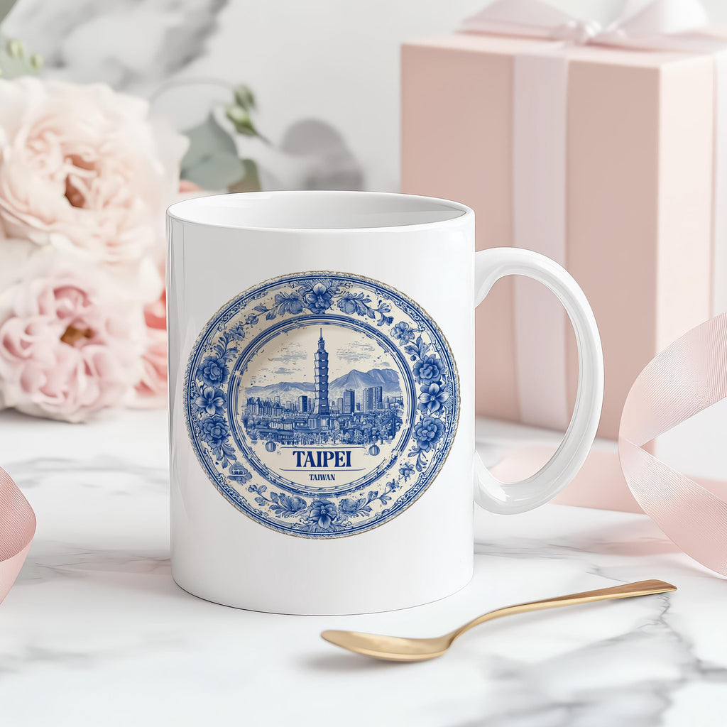 Taipei Taiwan Mug, Custom Delft Style cup, Personalized Vintage Travel City Gift
