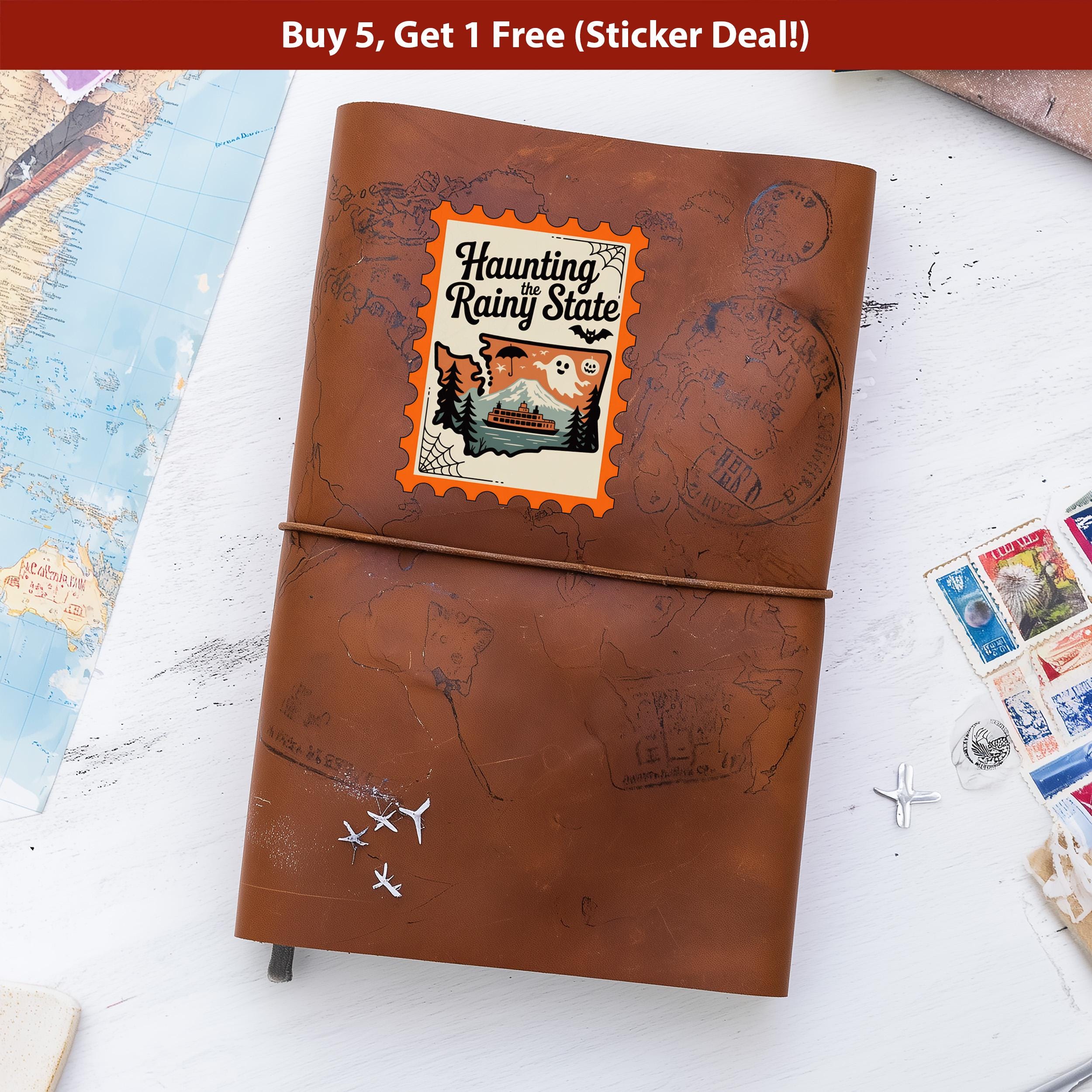 Washington Stamp Halloween Sticker, Spooky USA Kiss-Cut Vinyl, Waterproof Decal, United States Travel