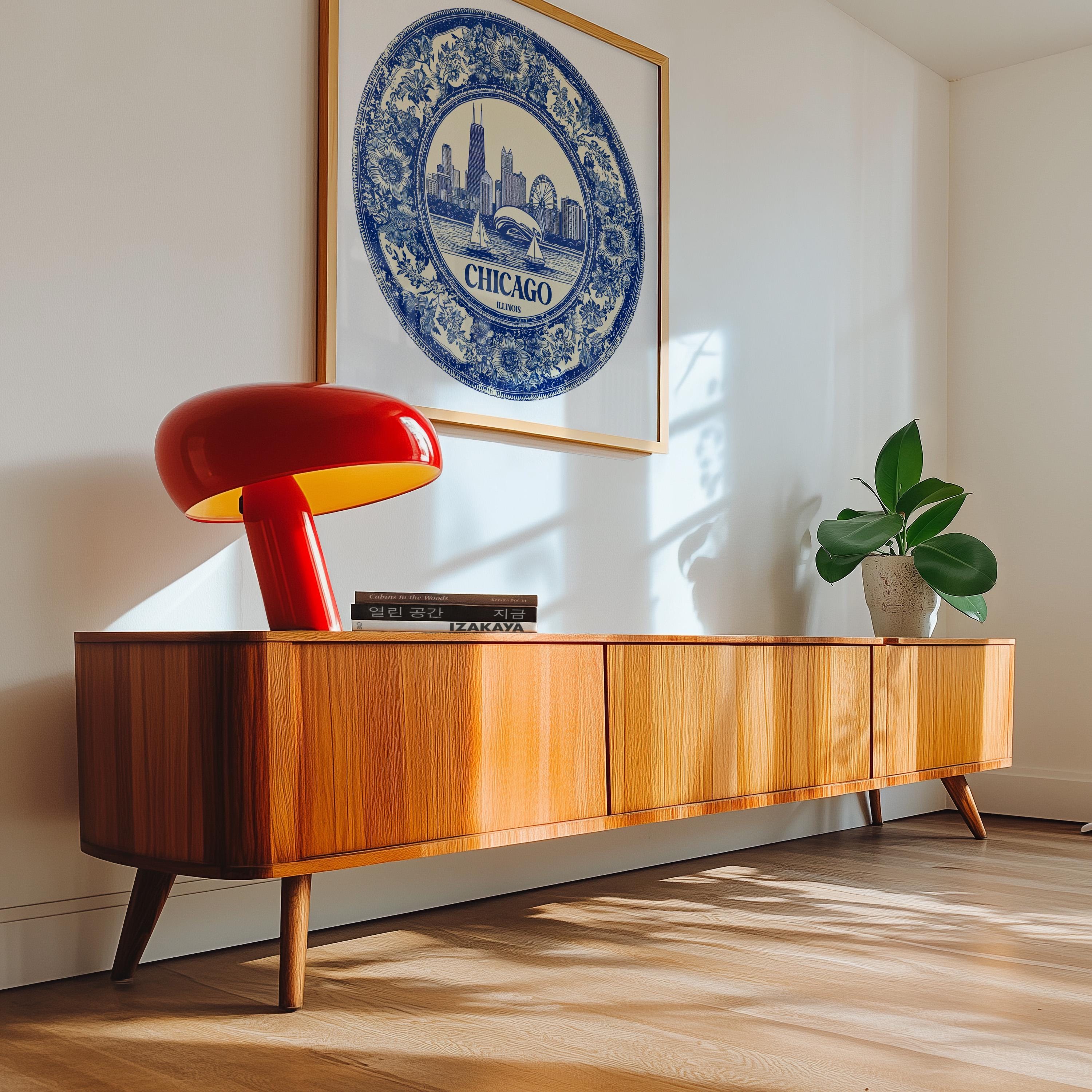 Chicago Illinois US Wall Art, Vintage Delft Blue Poster, City Print, Travel Home Decor