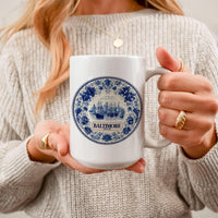 Baltimore Maryland Mug, Custom Delft Style cup, Personalized Vintage Travel City Gift
