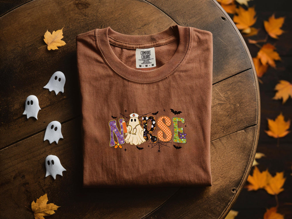 Halloween Nurse Shirt, Cute Ghost RN Tee, Spooky Letter Design Medical Top, Fall Trick or Treat Outfit, Halloween Gift for Nurse