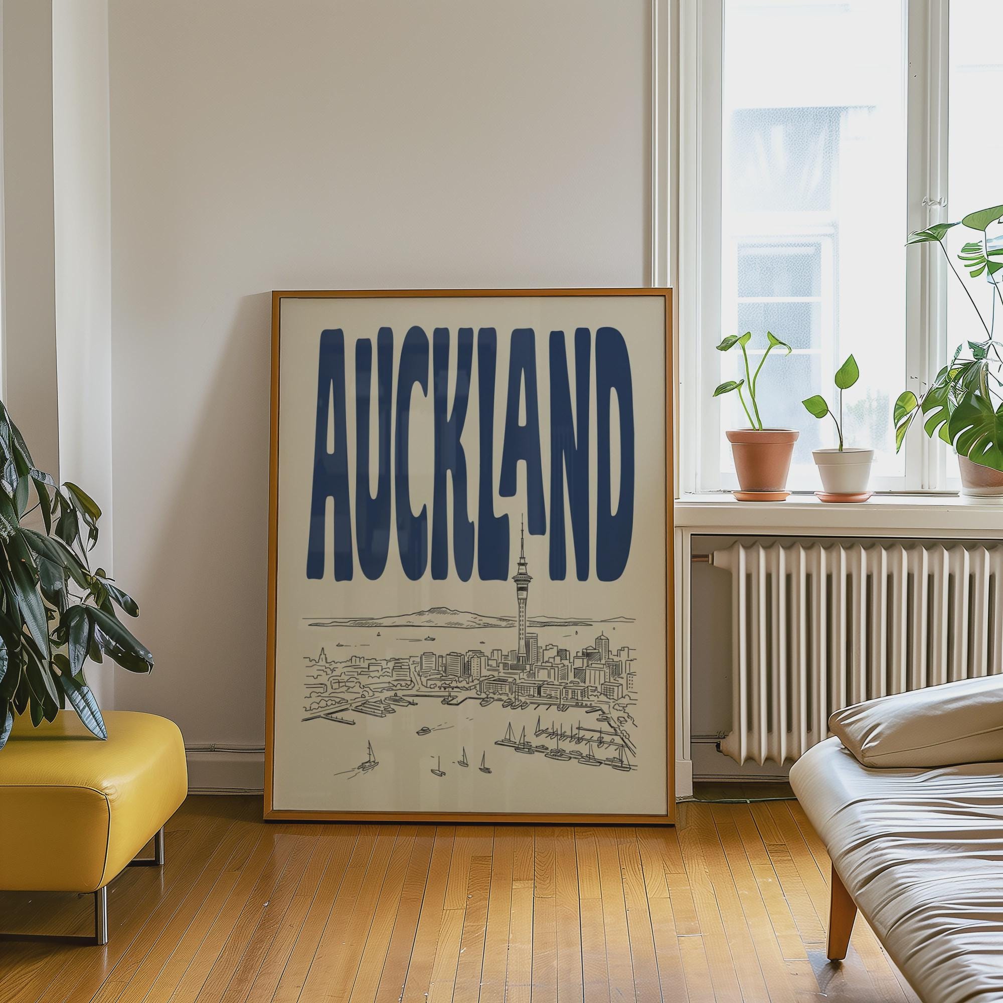 Auckland Skyline Wall Art, Framed Canvas, New Zealand Travel Print