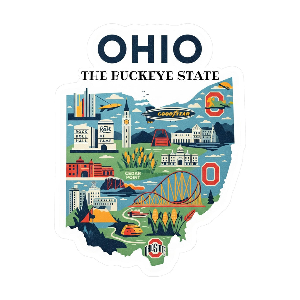 Ohio State Sticker, USA Kiss-Cut Vinyl, Landmark Waterproof Decal, United States Travel Collection