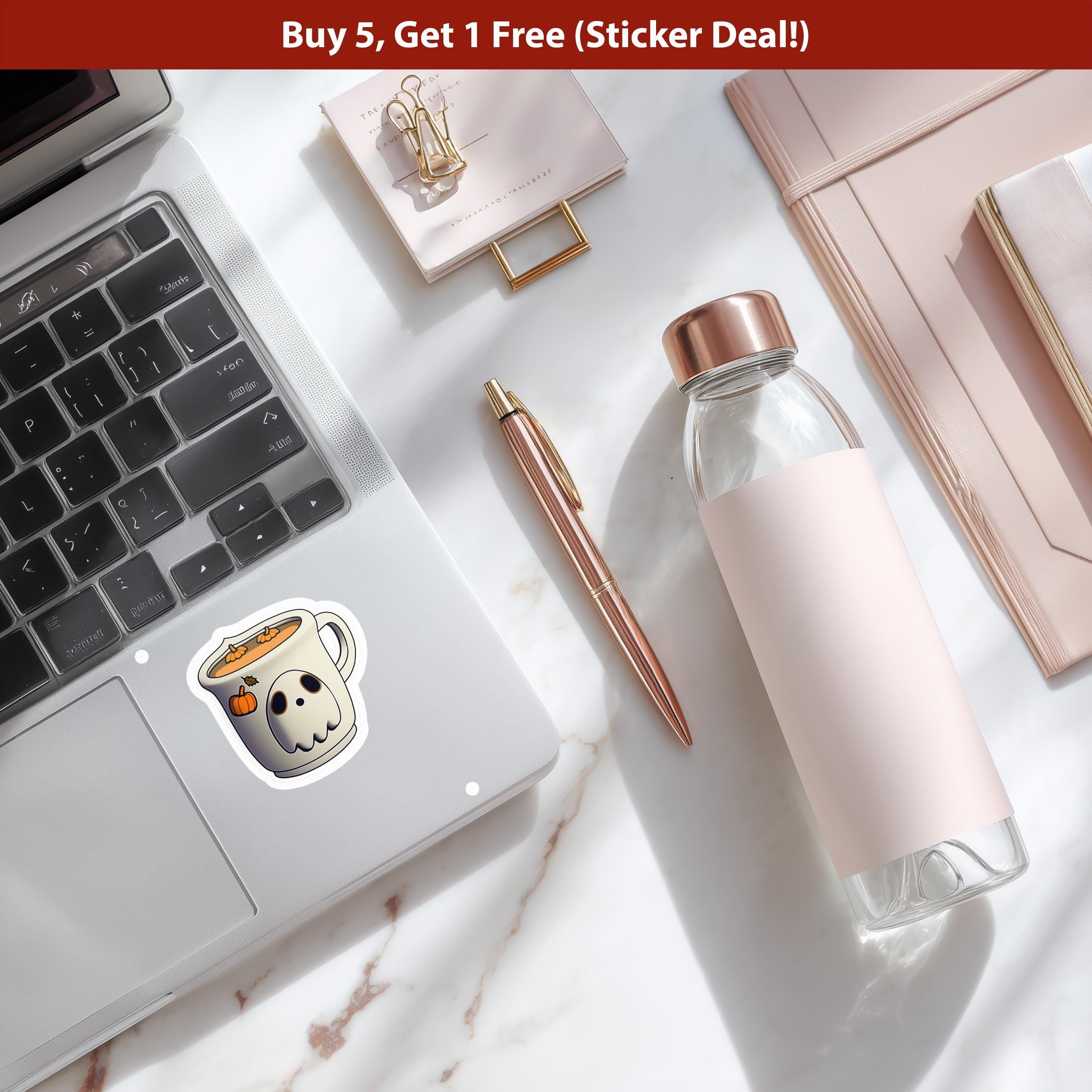 Pumpkin Ghost latte Sticker, Cute Kawaii Halloween Spooky Vinyl Decal, Witch spice