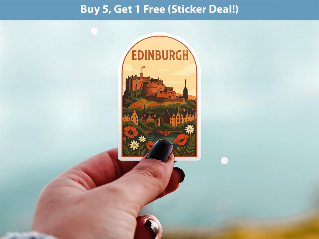 Edinburgh Sticker Scotland, Vintage City Vinyl Decal, Retro Travel Lover Collection, Journal Scrapbook