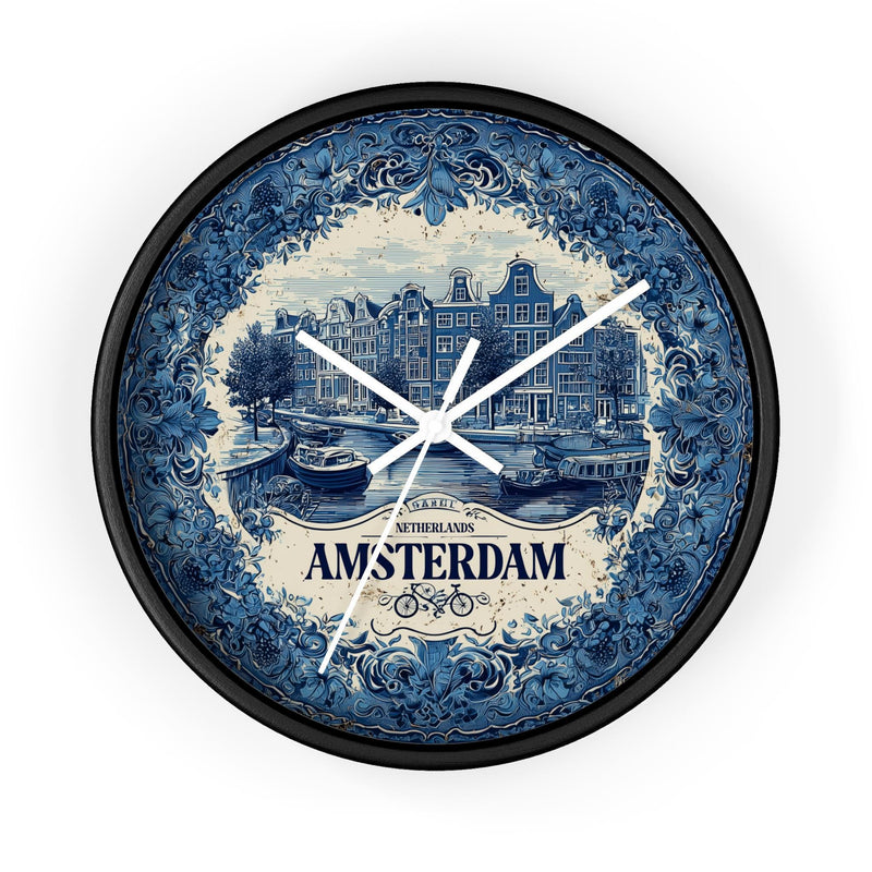 Amsterdam Netherlands Wall Clock, Delft style Home Decor, Vintage City Travel Keepsake Art