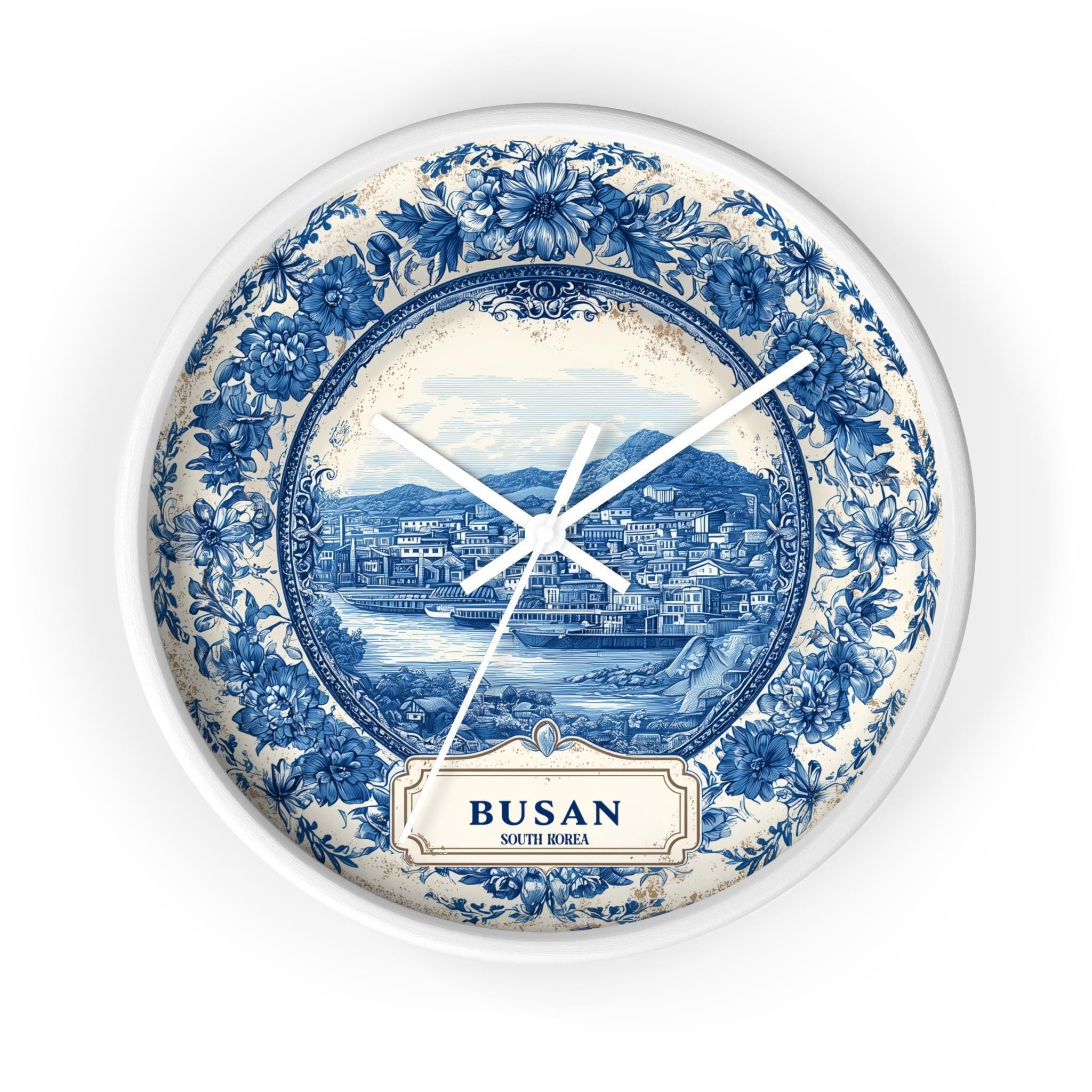 Busan South Korea Wall Clock, Delf style Home Decor, Vintage City Travel Keepsake Art