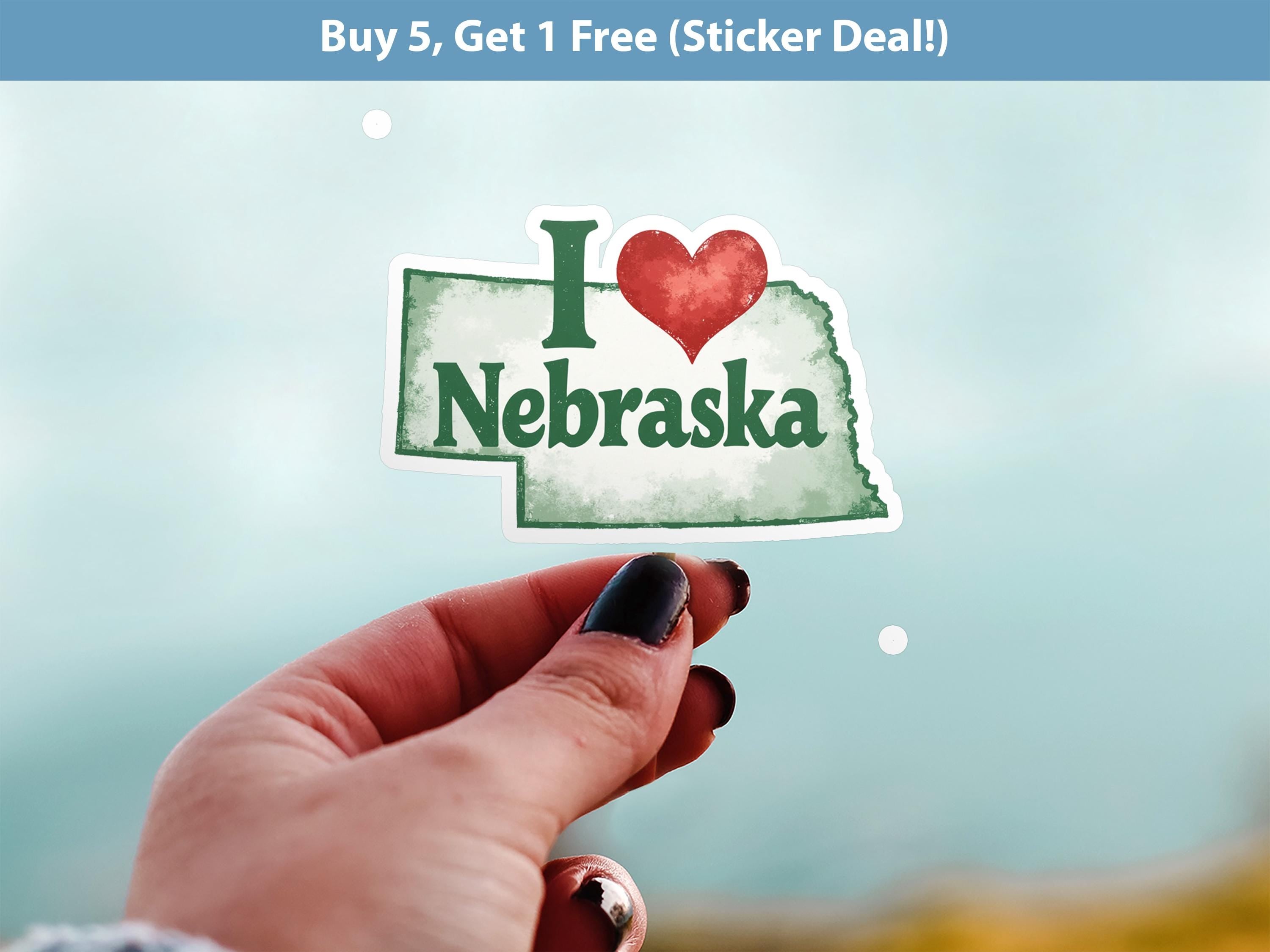 I love Nebraska Sticker, Vintage US States Vinyl Decal, Waterproof Decal, Retro Travel Collection