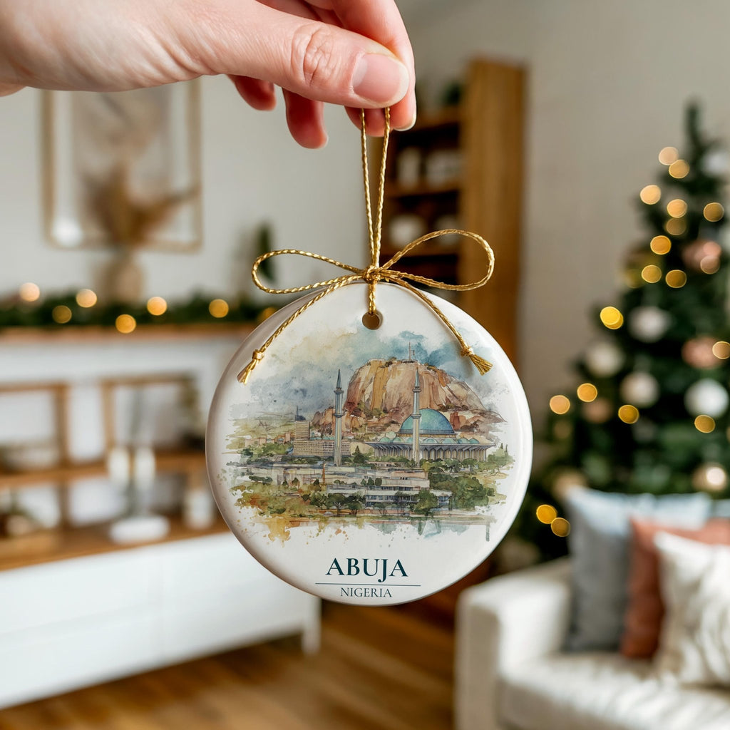 Abidjan Ivory Coast Personalized Watercolor Ornament, Custom Ceramic Christmas gift, Travel Keepsake - CuteBeePix