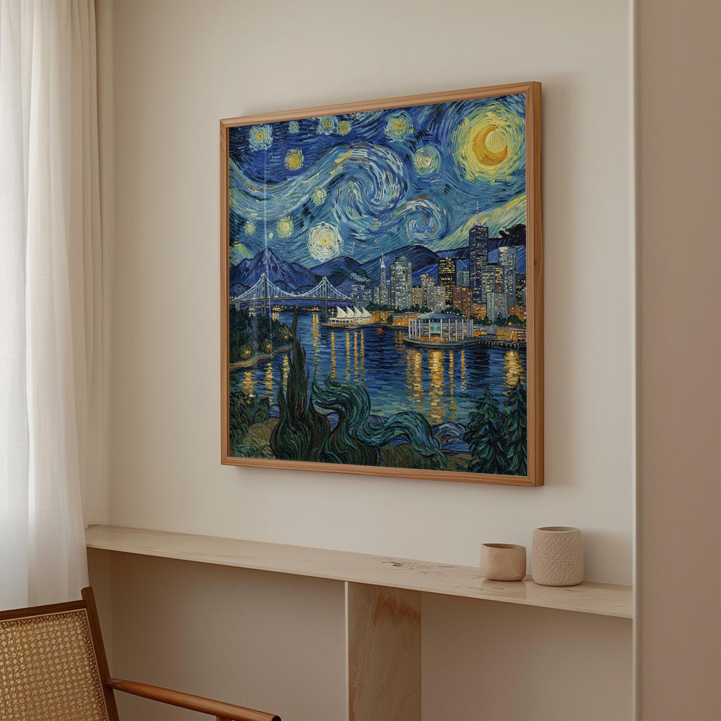Vancouver Canada Starry Night Wall Art, Van Gogh Print, Travel Gift Home Decor