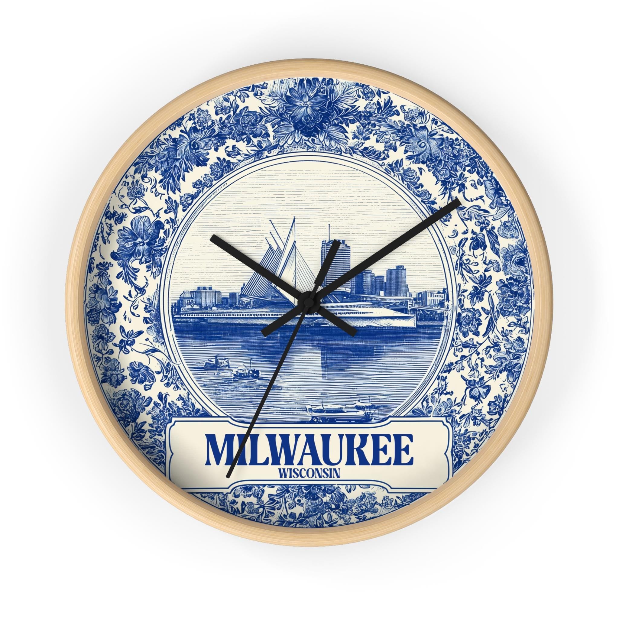 Milwaukee Wisconsin Wall Clock, Delf style Home Decor, Vintage City Travel Keepsake Art