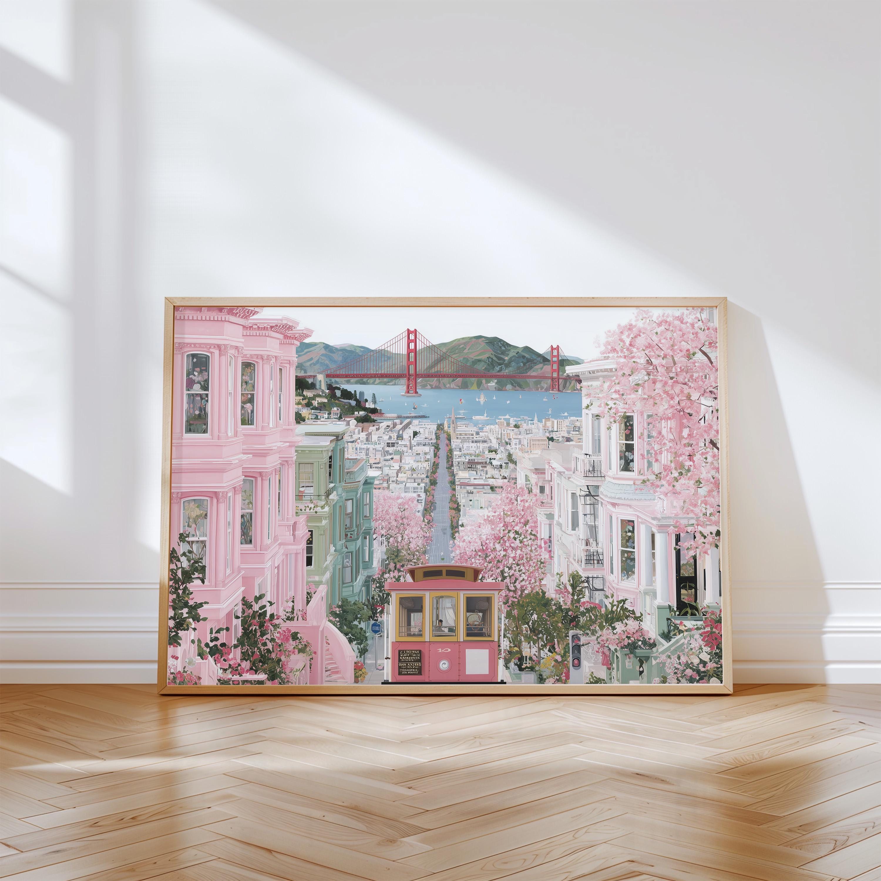 San Francisco Spring Wall Art, Cherry Blossom Floral Travel Gift Decor Large Print Painting
