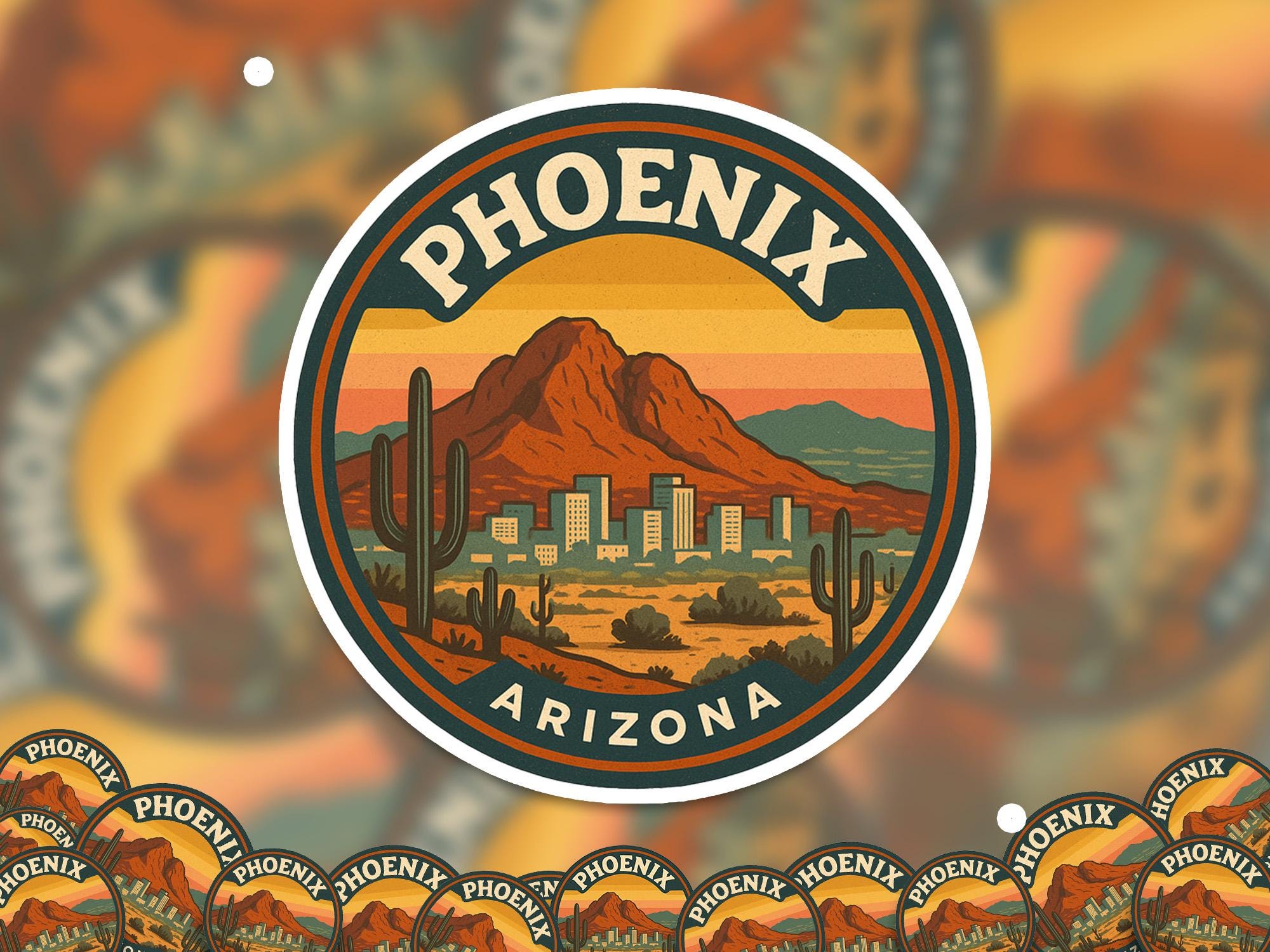 Phoenix Arizona Sticker Kiss-Cut Vinyl, Waterproof Decal, Retro Travel Lover Collection