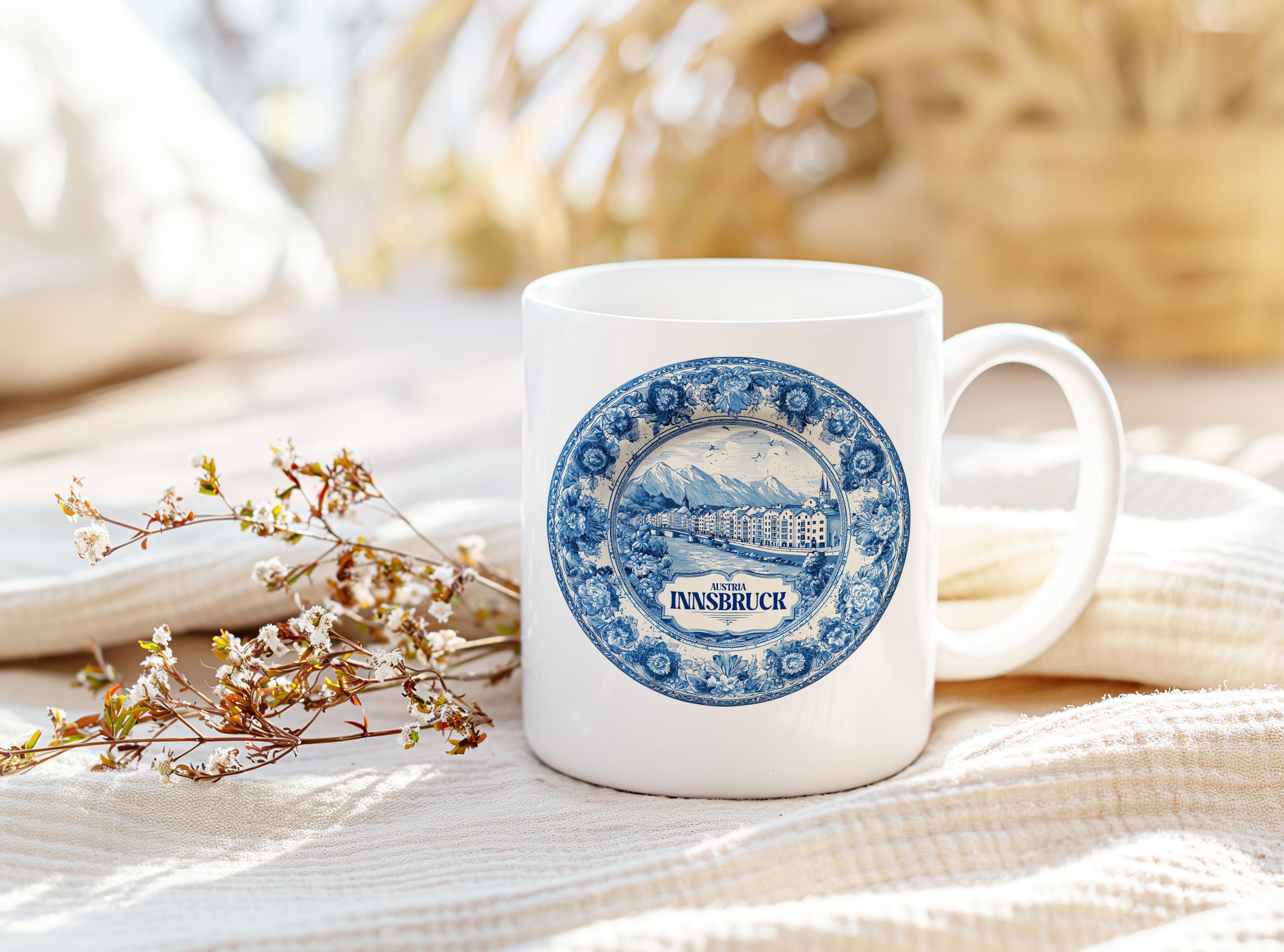 Innsbruck Austria Mug, Custom Delft Style cup, Personalized Vintage Travel City Gift