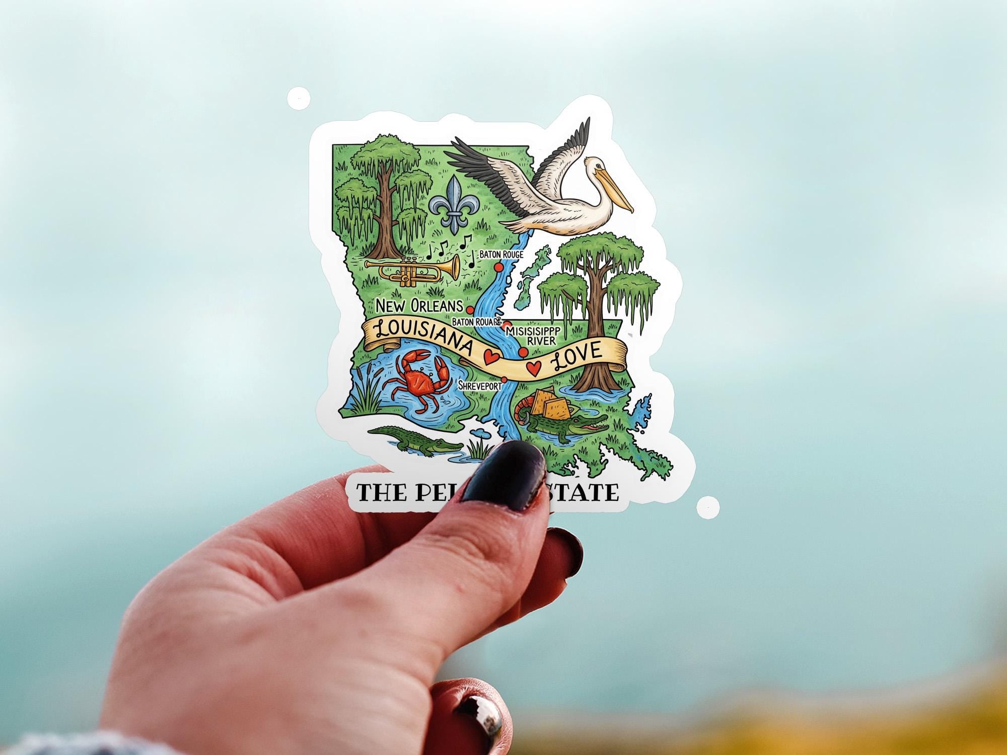 Louisiana State Sticker, USA Kiss-Cut Vinyl, Landmark Waterproof Decal, United States Travel Collection