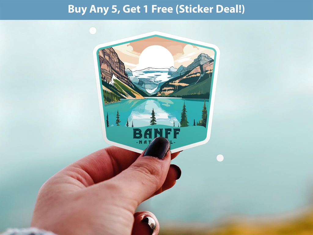Banff National Park Sticker, Vinyl Canada Alberta, Retro Water Bottle Decal Hiking