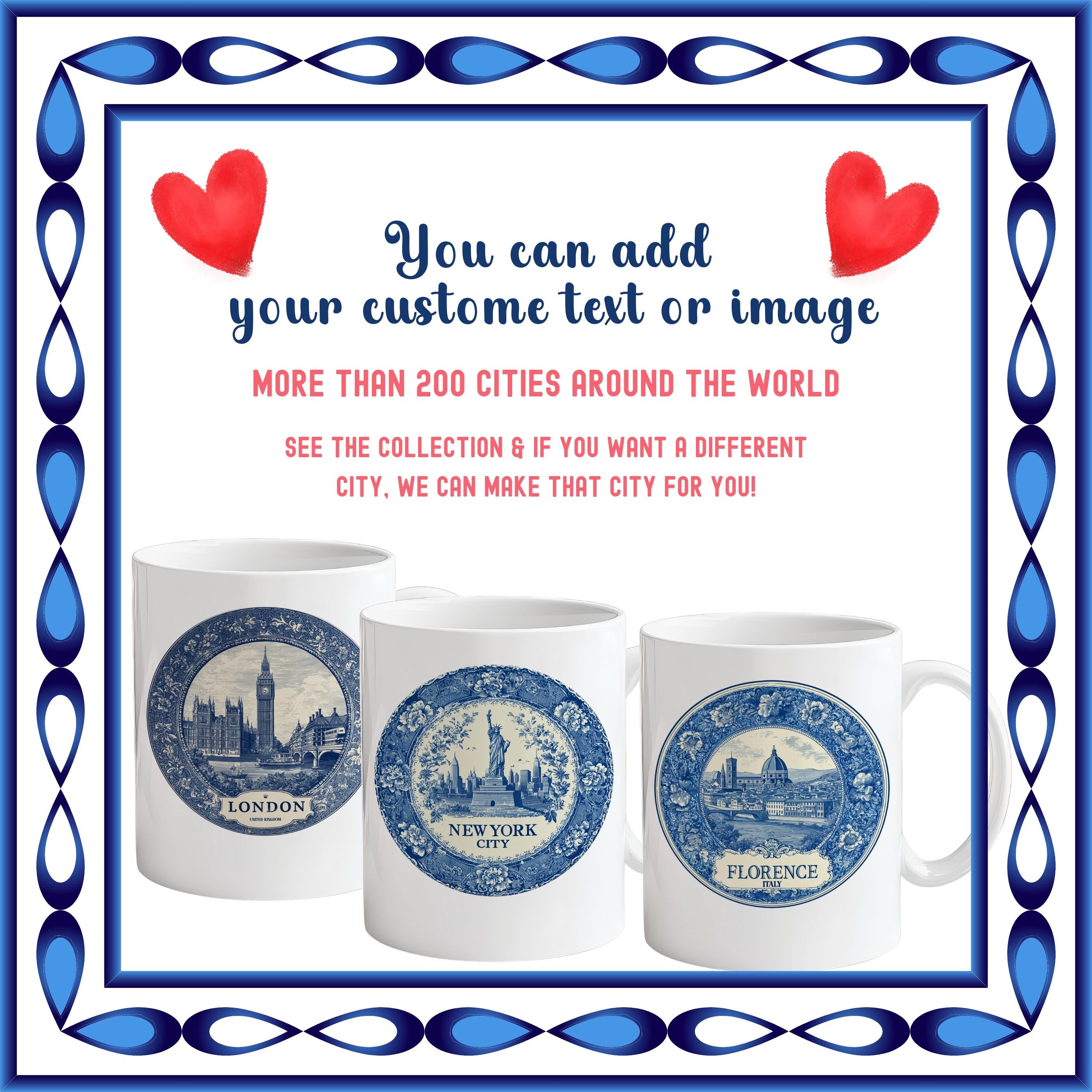 Portland Oregon Mug, Custom Delft Style cup, Personalized Vintage Travel City Gift