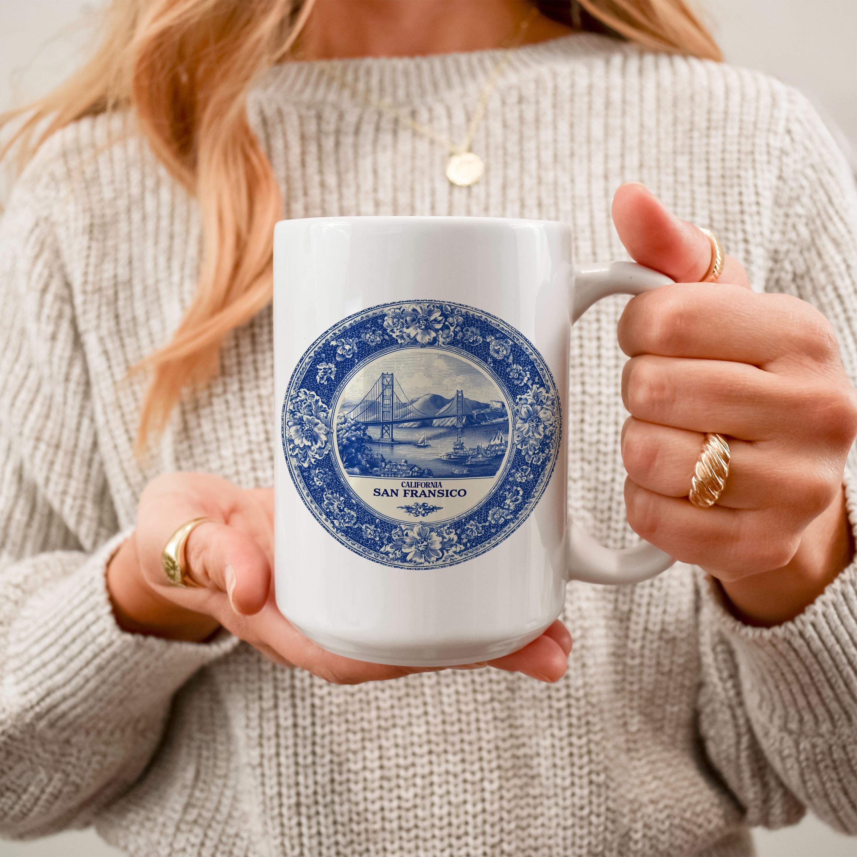 San Francisco California Mug, Custom Delft Style cup, Personalized Vintage Travel City Gift